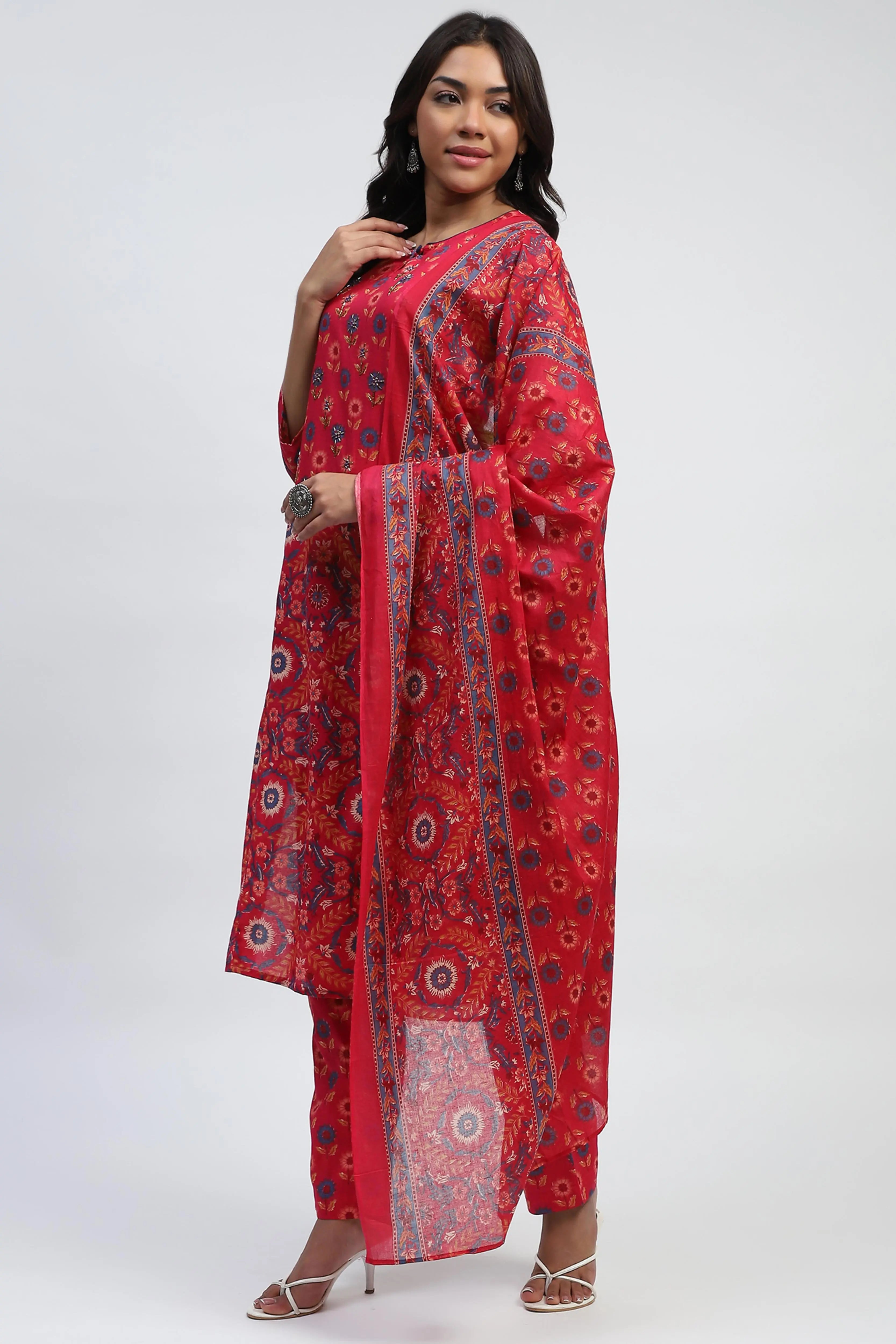 Magenta Floral Embroidered Suit Set - Global Republic