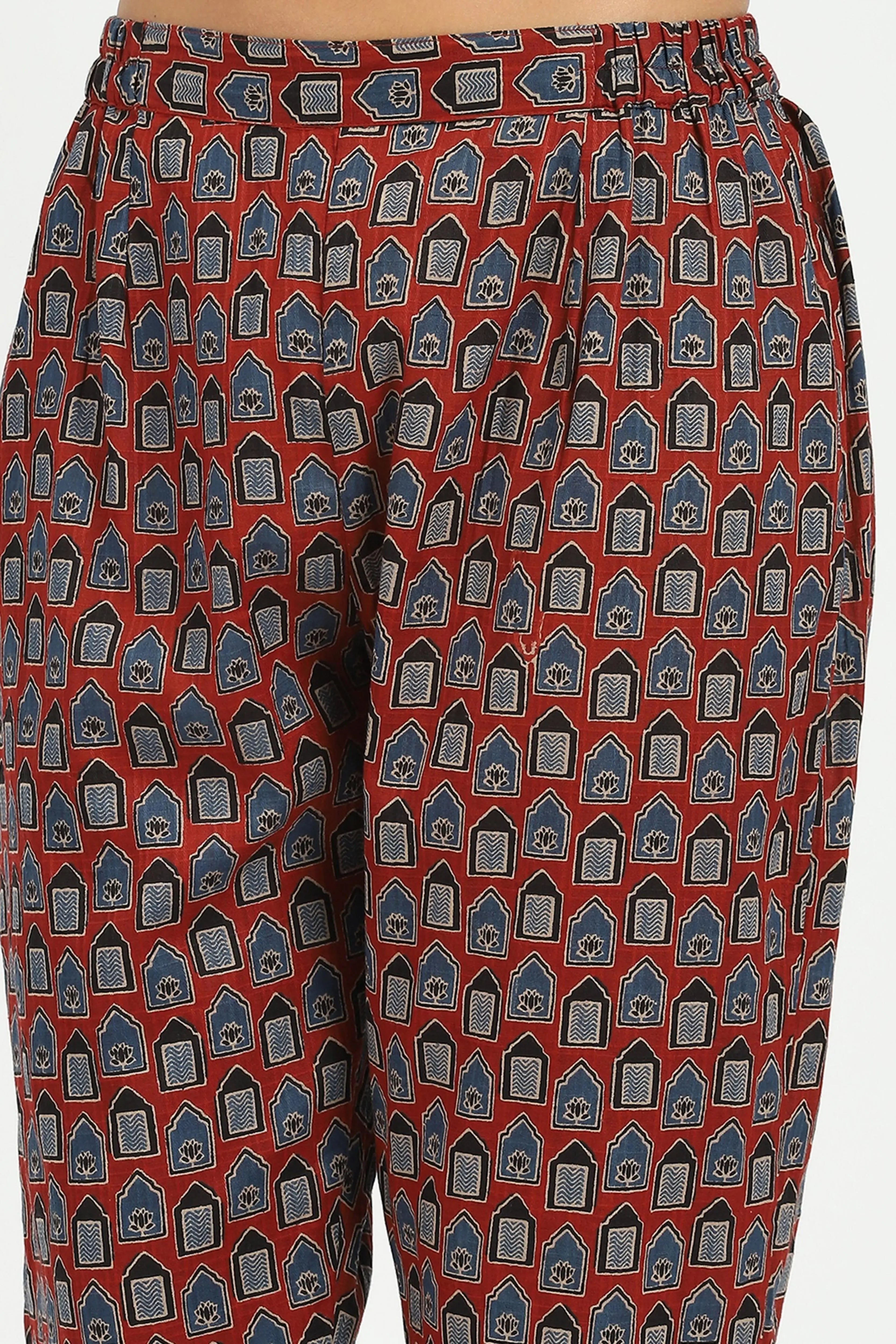 Maroon Ajrakh Embellsihed Cotton Kurta - Global Republic