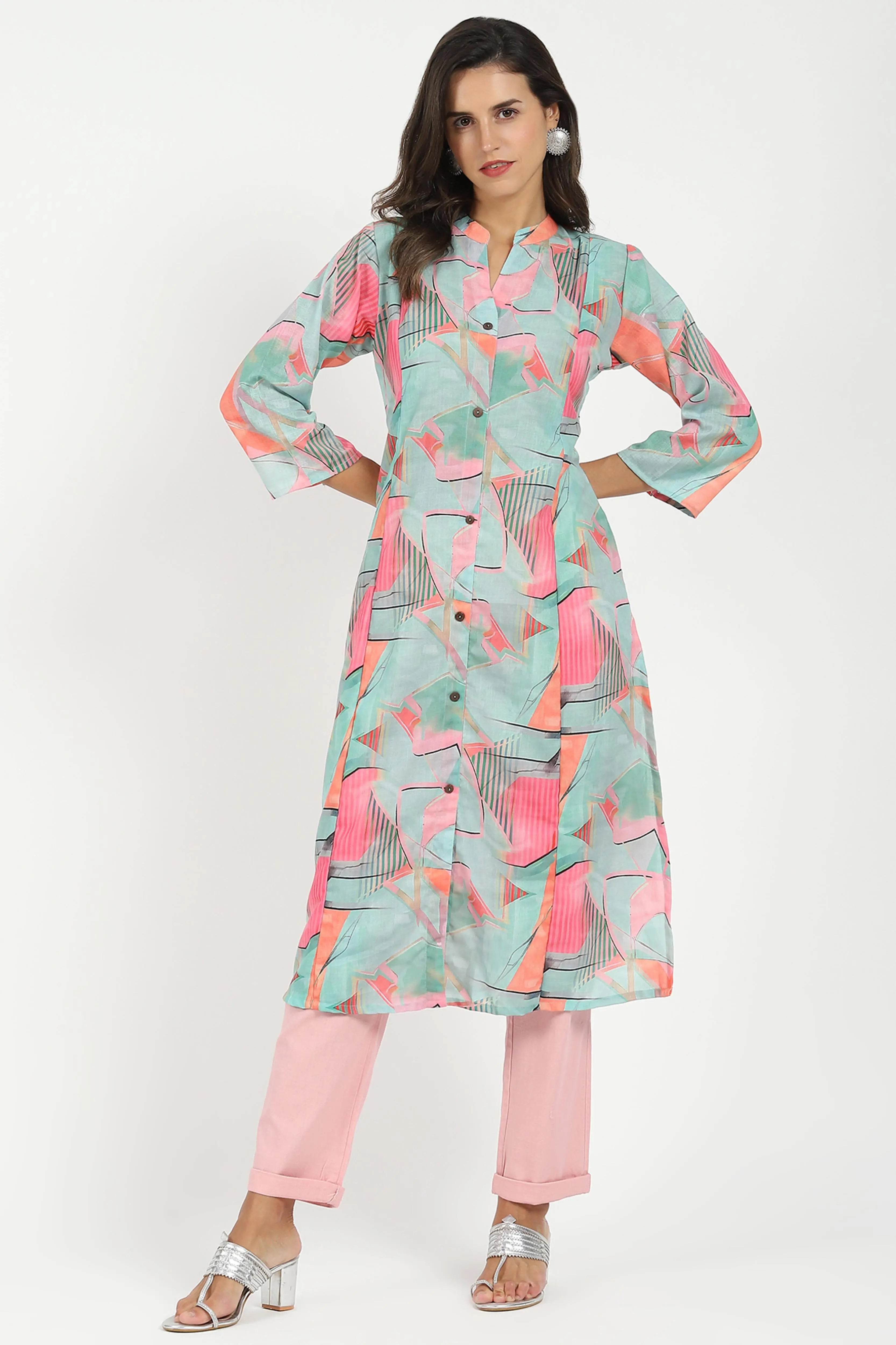 Multicolor Abstract Print Muslin Kurta - Global Republic
