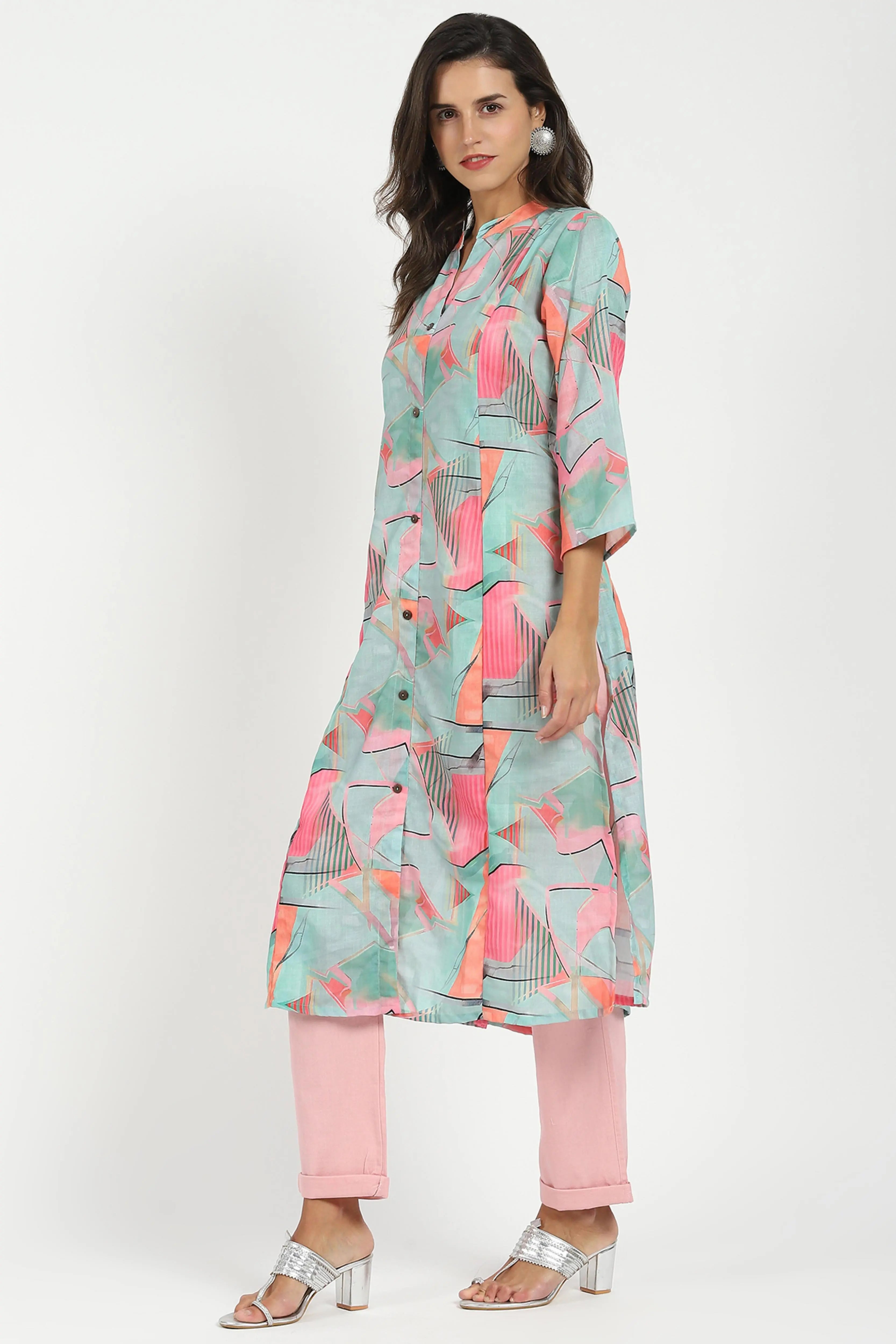 Multicolor Abstract Print Muslin Kurta - Global Republic