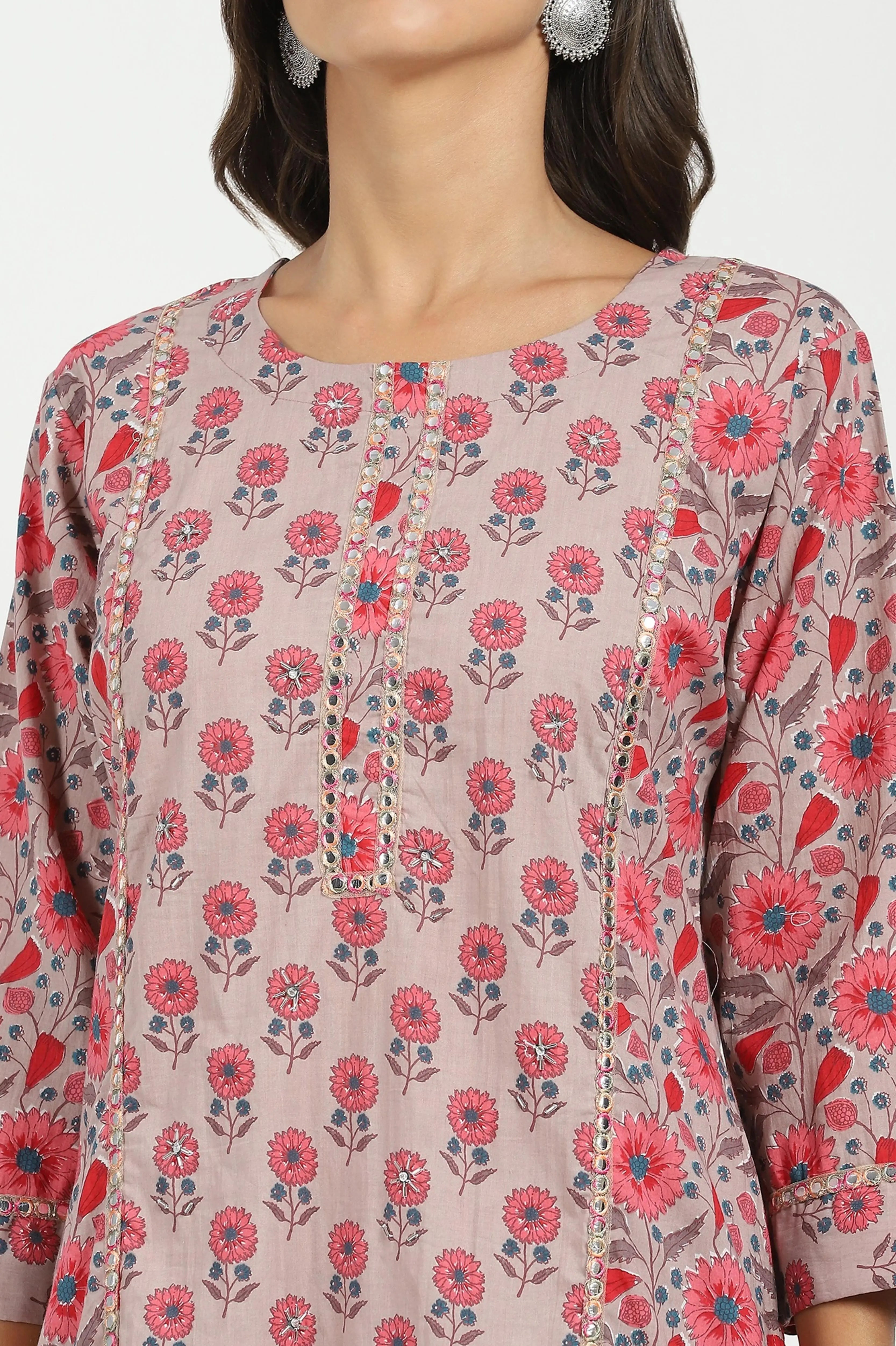 Pink Floral Cotton Afghani Kurta Set - Global Republic