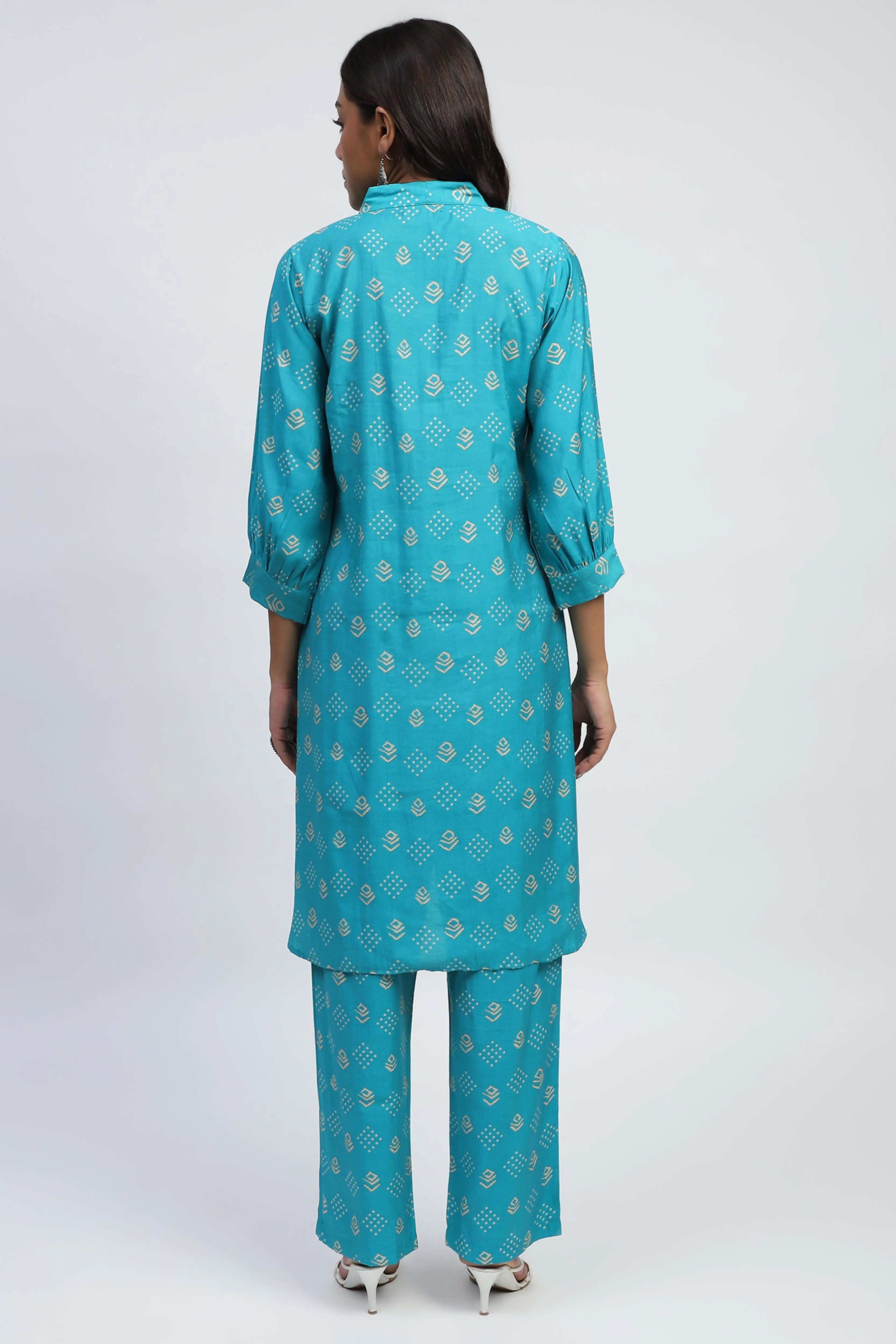 Blue Bandhani Print Cotton Kurta Set - Global Republic