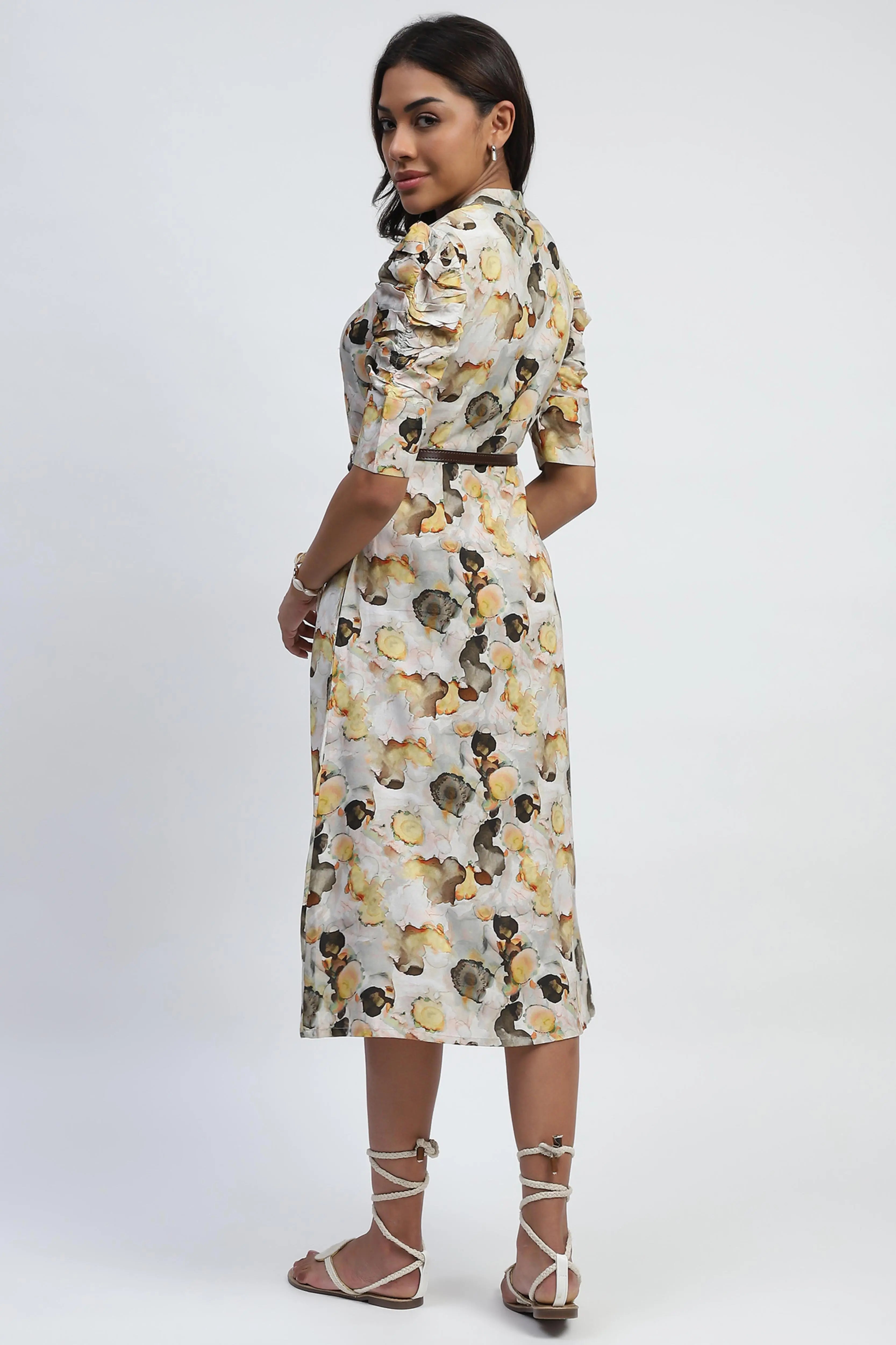 Yellow Digital Print Modal Rayon Dress - Global Republic