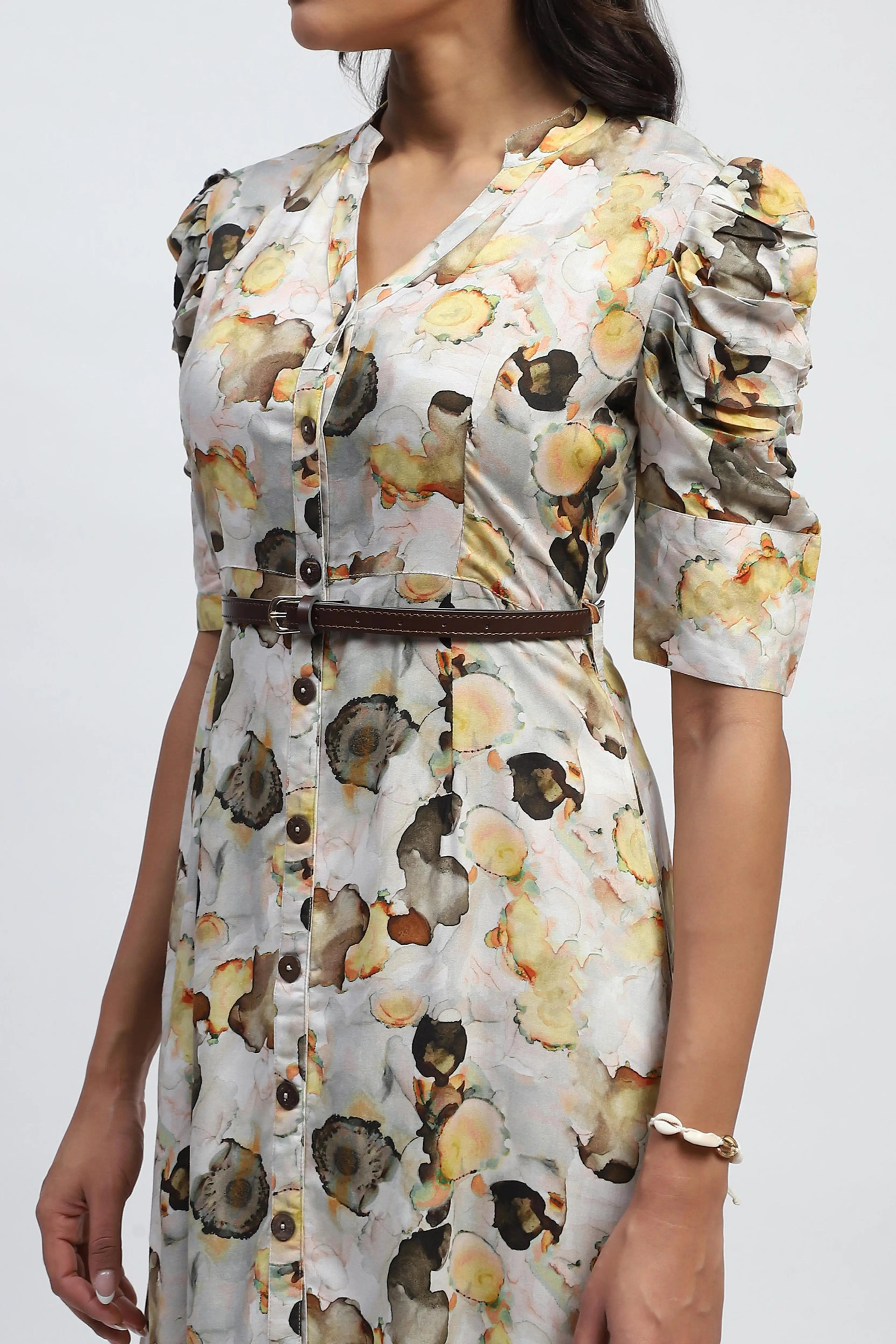 Yellow Digital Print Modal Rayon Dress - Global Republic