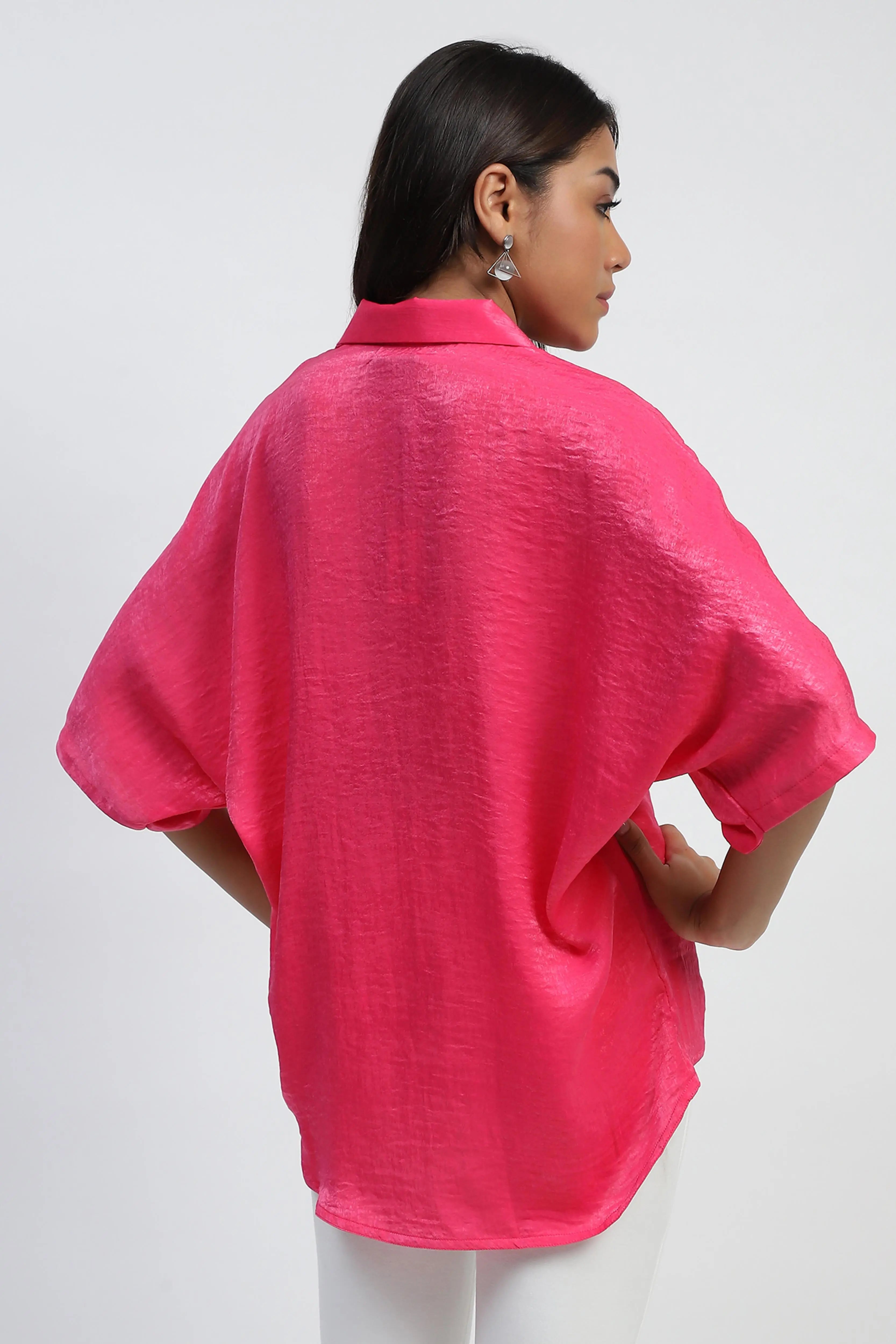 Pink Stone Embellished Satin Oversized Top - Global Republic