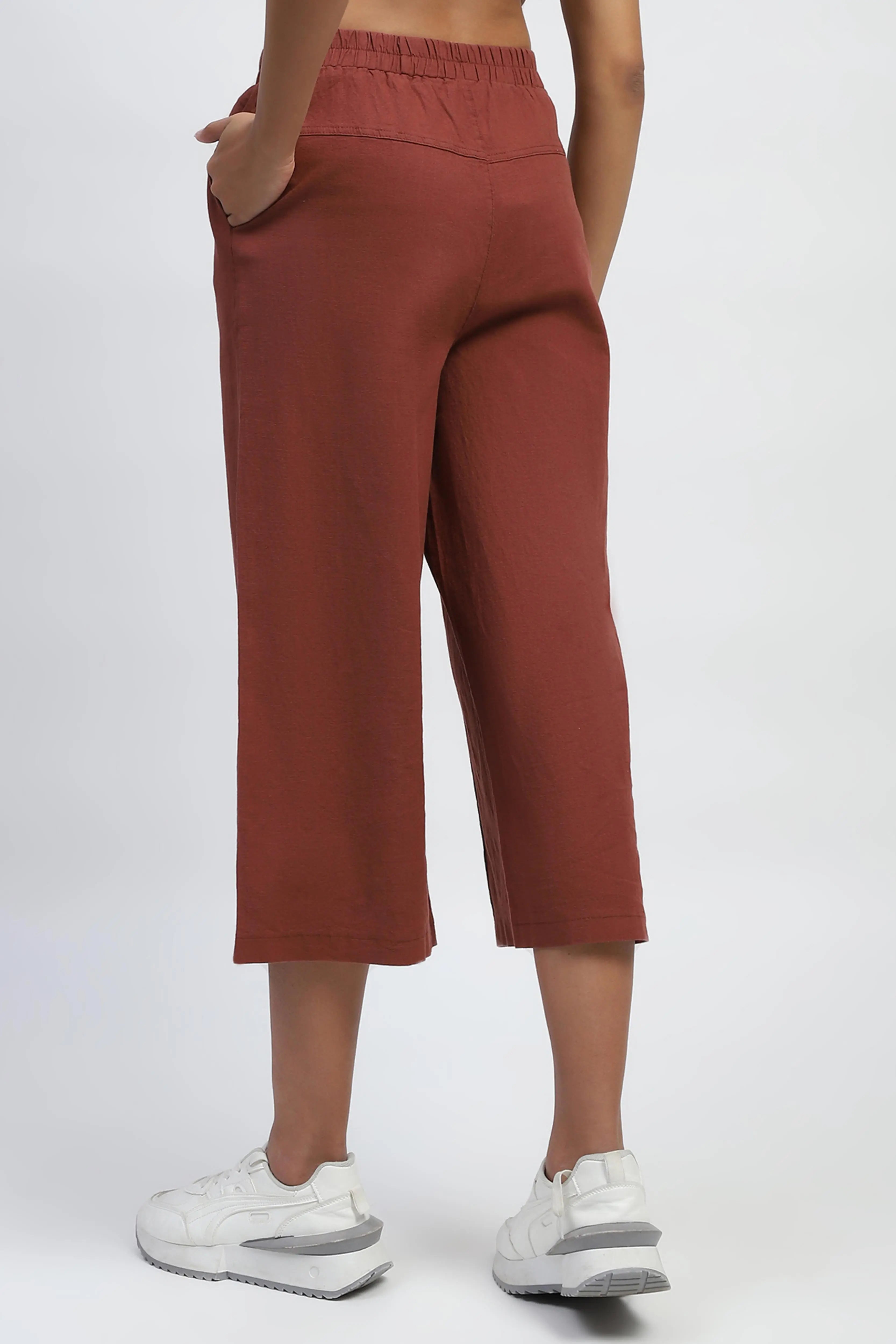 Brown Solid Cotton Relaxed Fit Lower - Global Republic