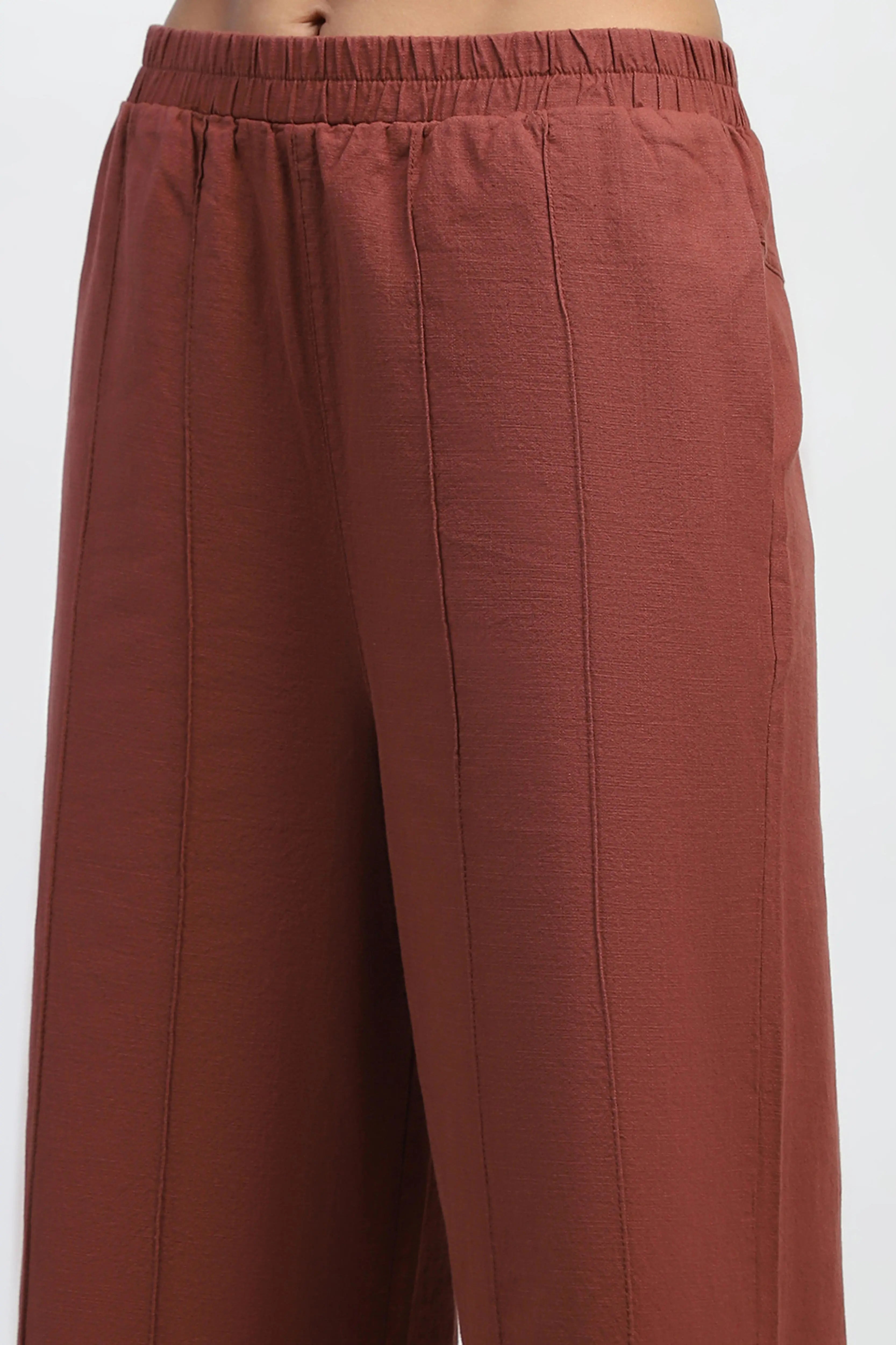 Brown Solid Cotton Relaxed Fit Lower - Global Republic