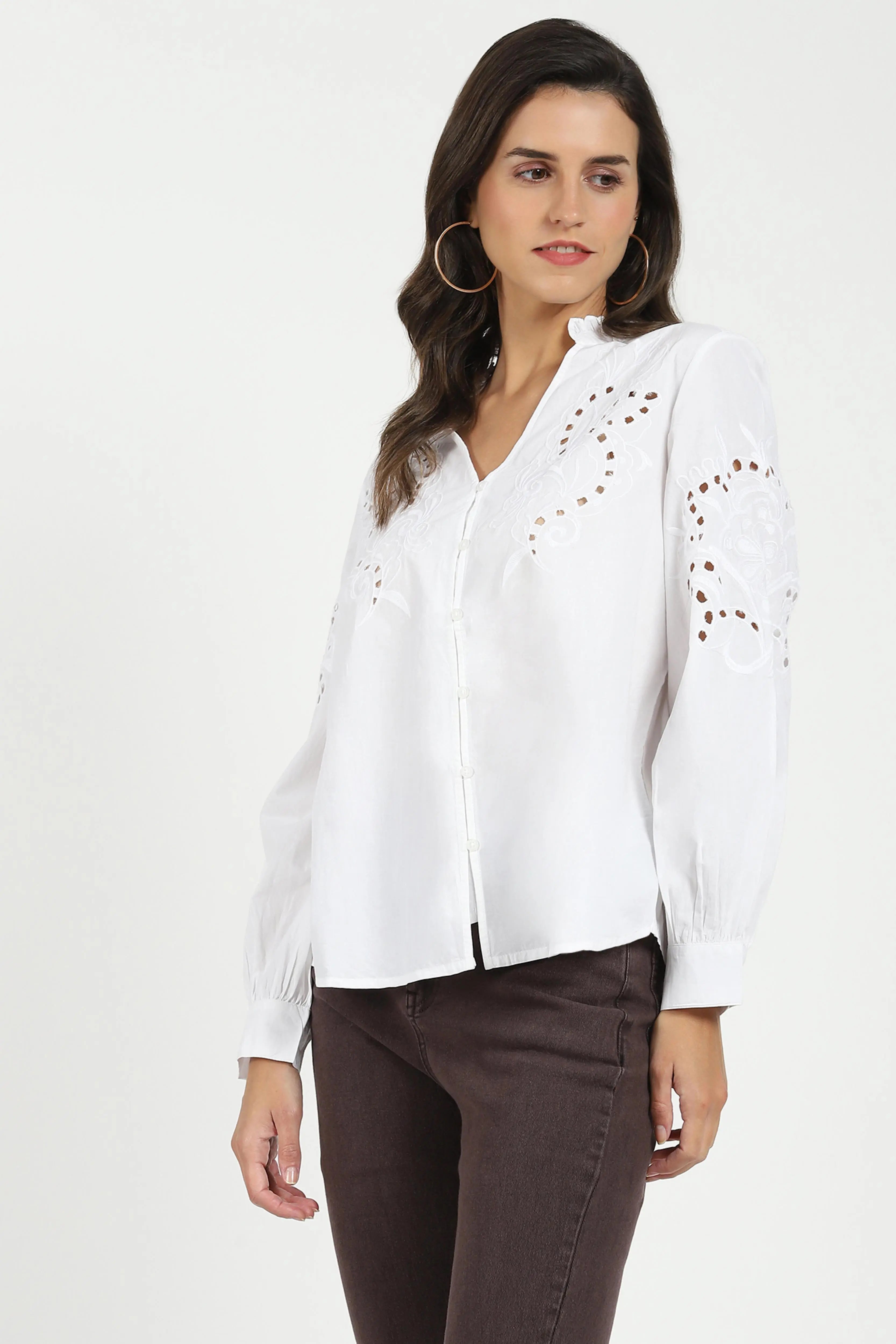 White Schiffli Loose Fit Top - Global Republic
