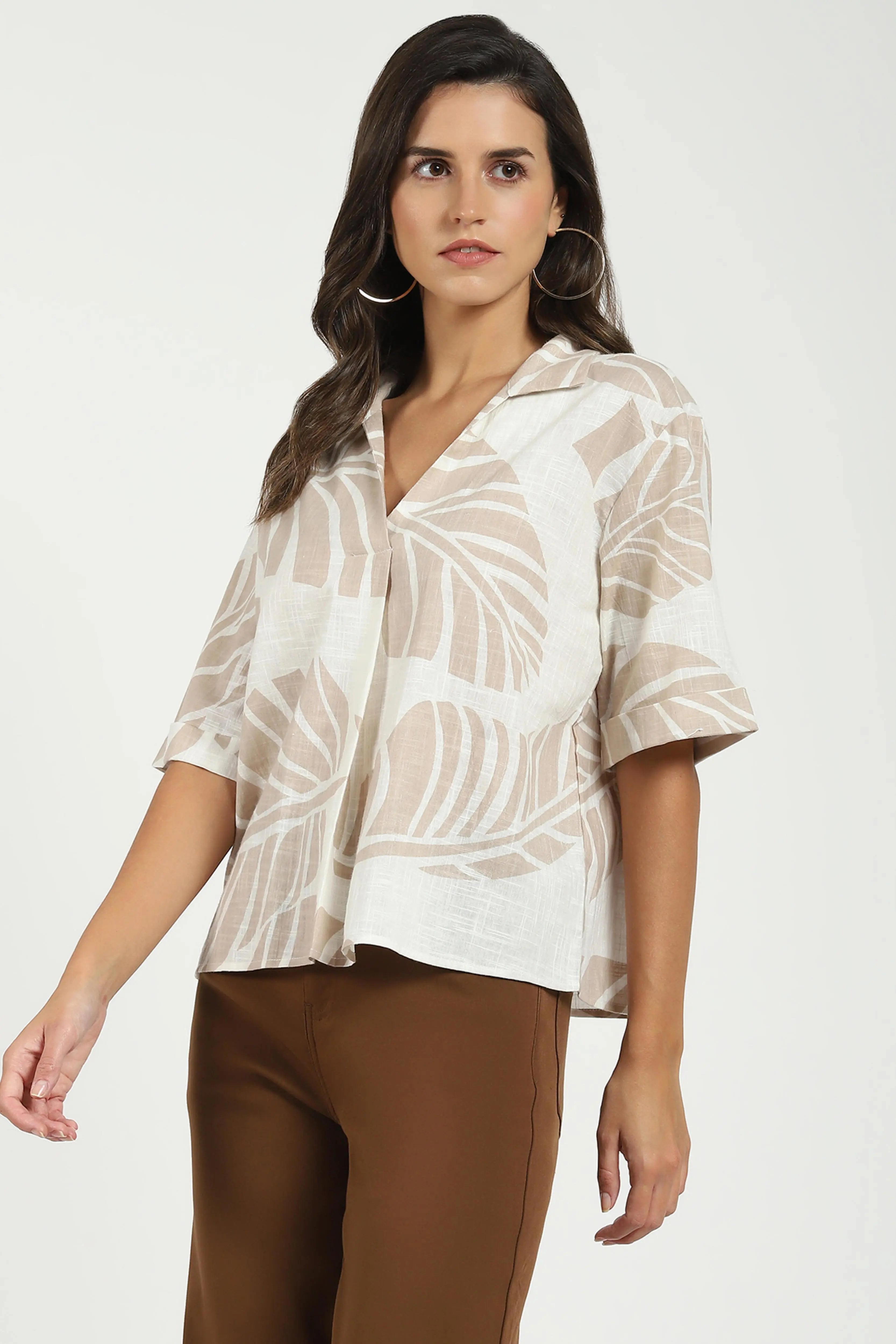 Beige Tropical Cotton Top - Global Republic
