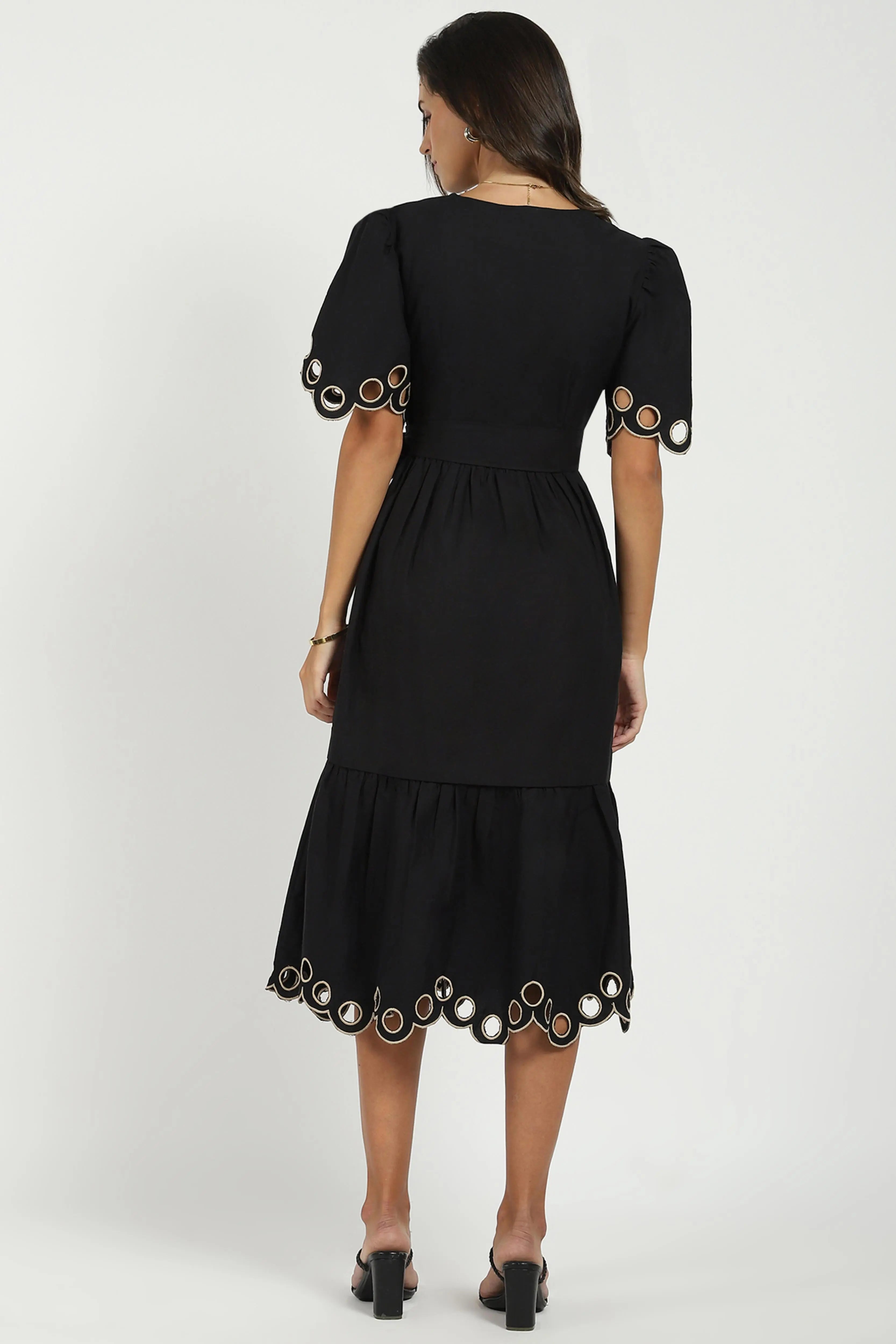 Black Cut Work Tiered Dress - Global Republic