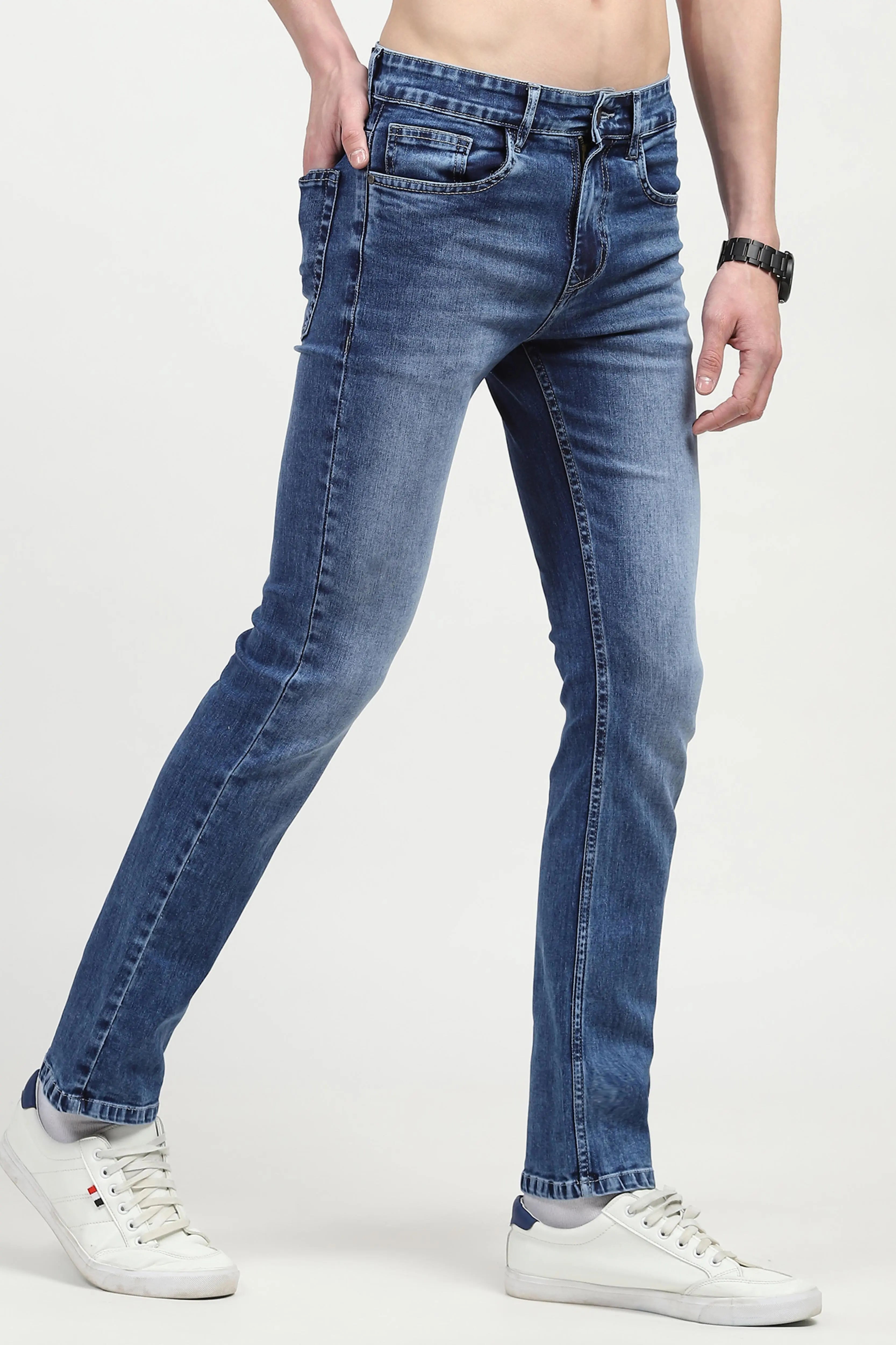 Blue Mid Rise Regular Fit Jeans - Global Republic
