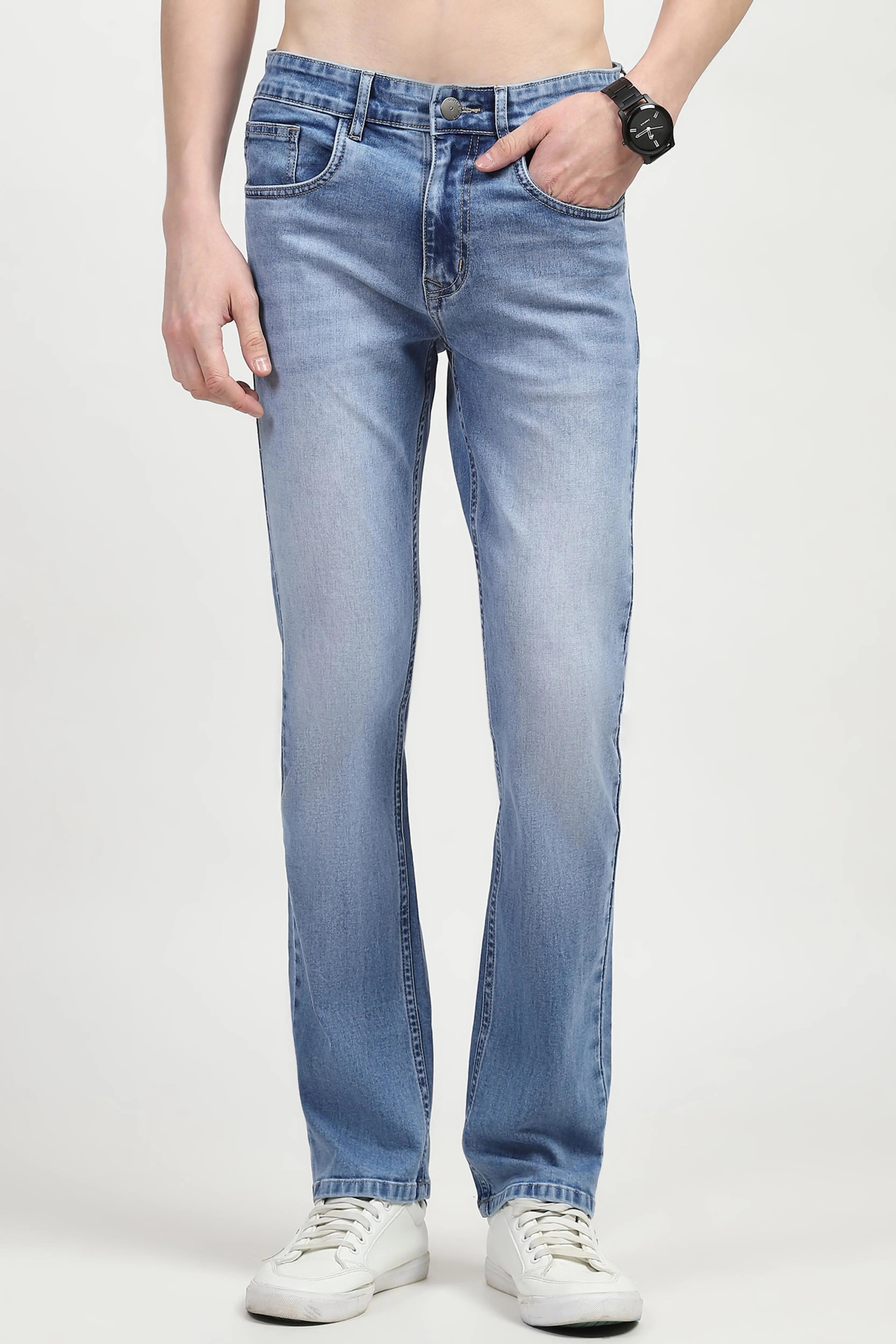 Blue Regular Fit Solid Jeans - Global Republic