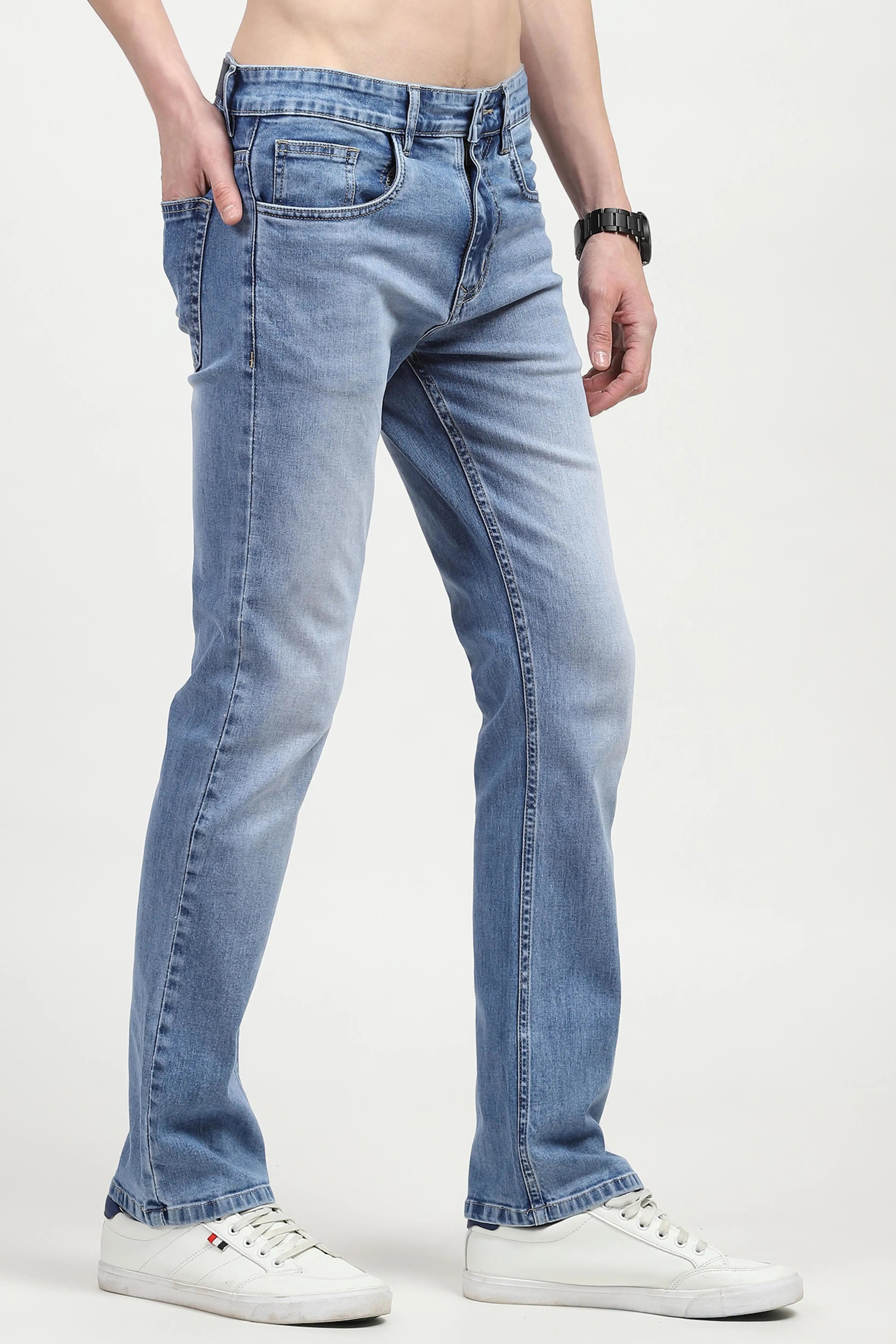 Blue Regular Fit Solid Jeans - Global Republic