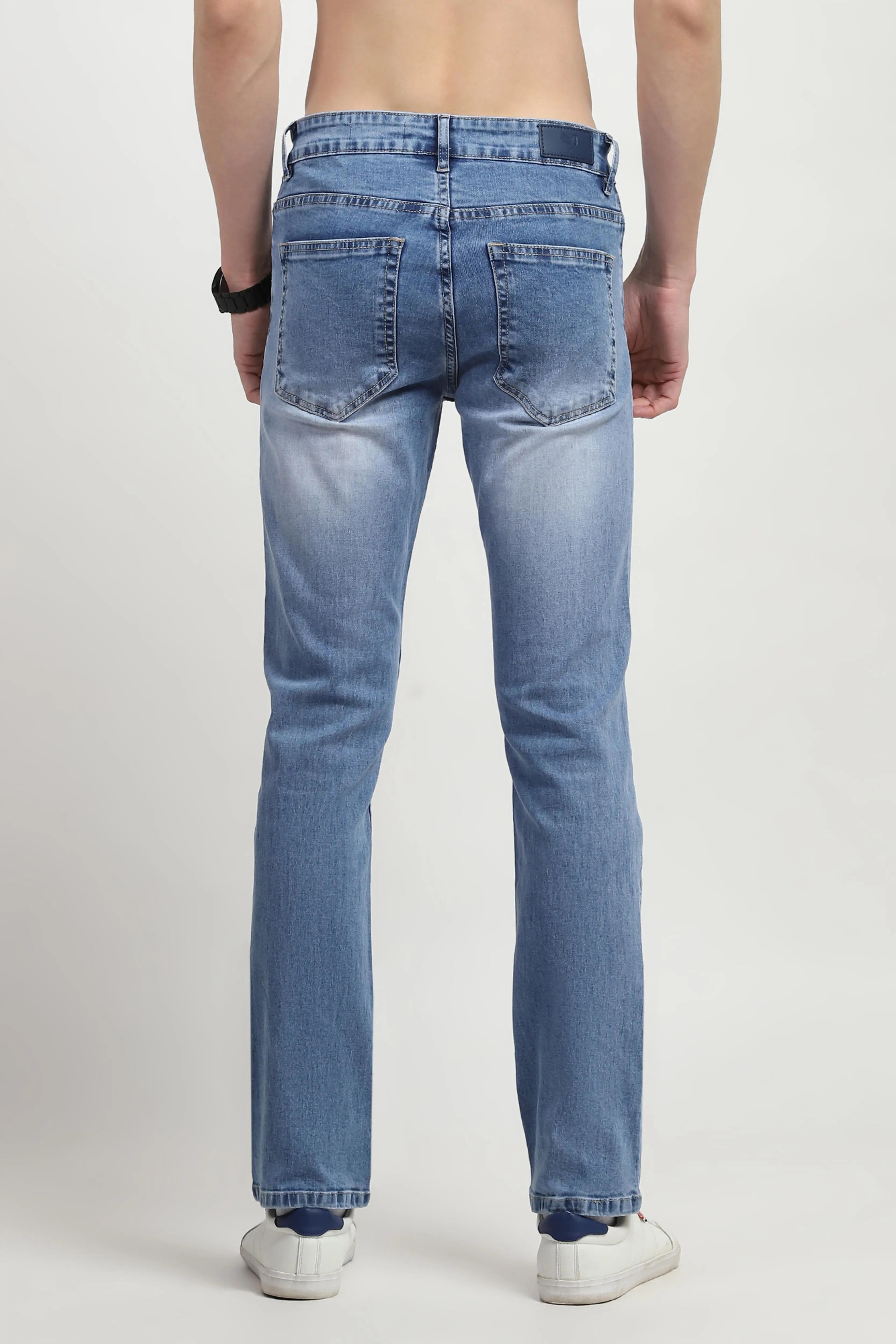 Blue Regular Fit Solid Jeans - Global Republic