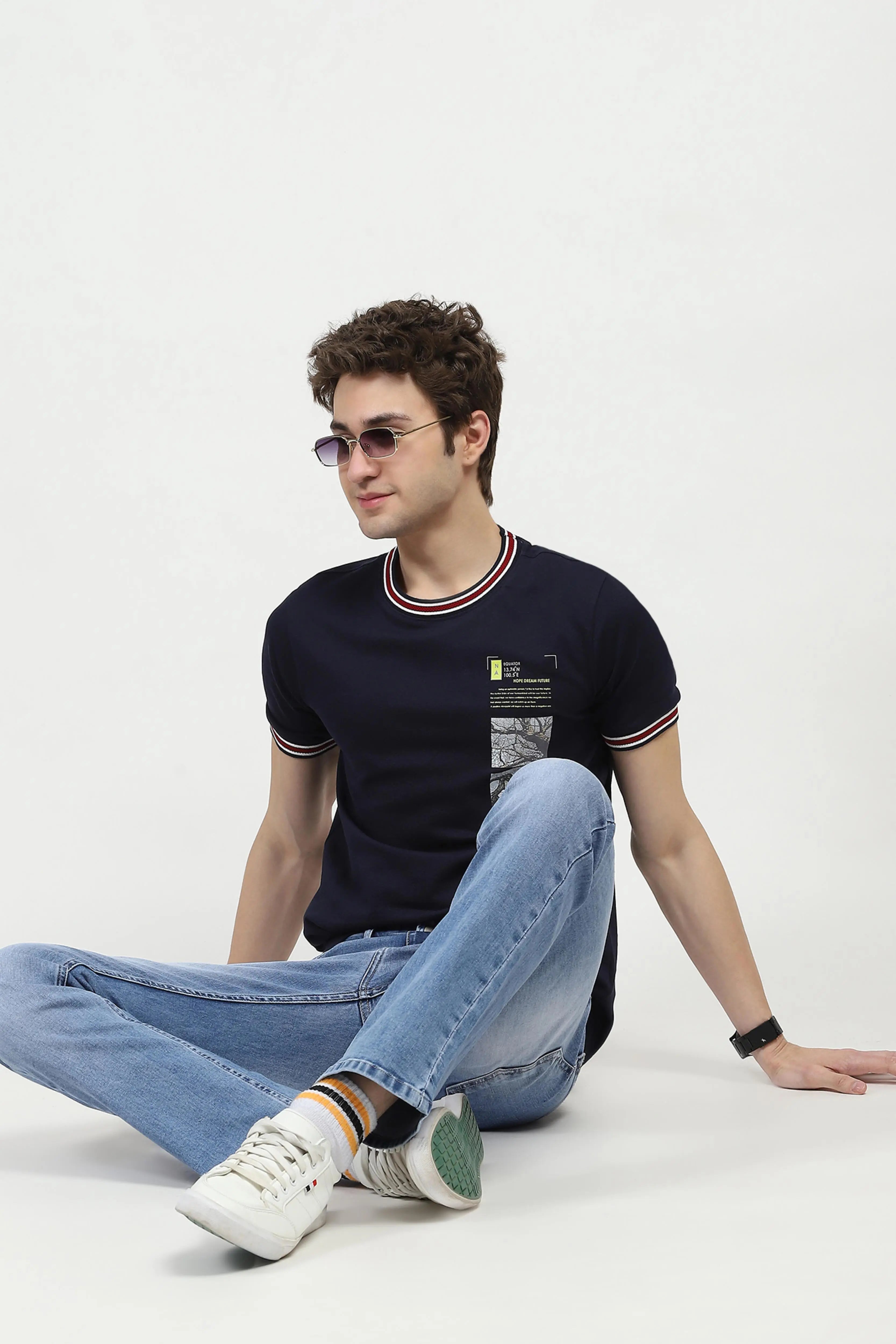 Blue Regular Fit Solid Jeans - Global Republic