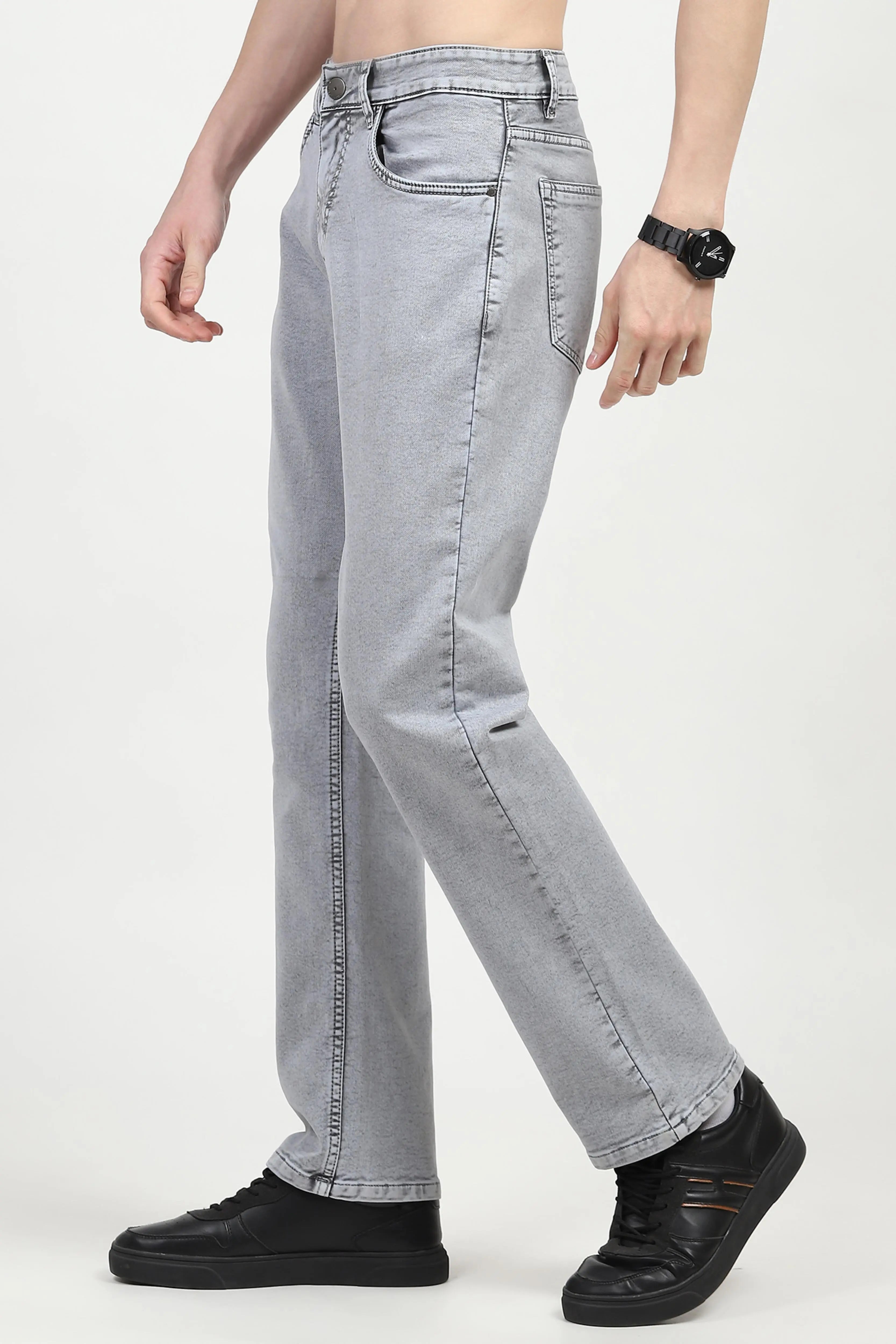 Grey Cotton Regular Fit Jeans - Global Republic