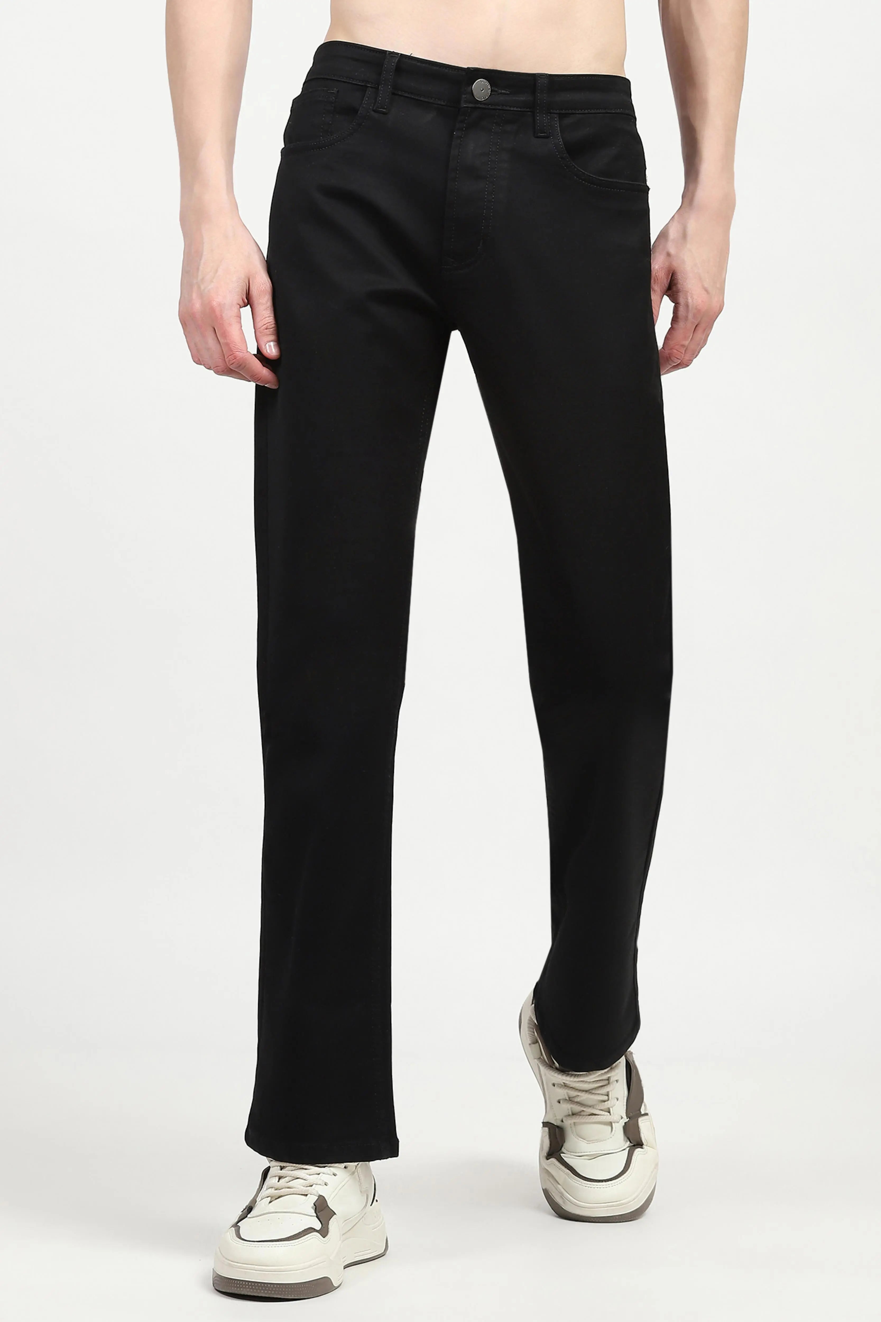 Jet Black Cotton Regular Fit Jeans - Global Republic