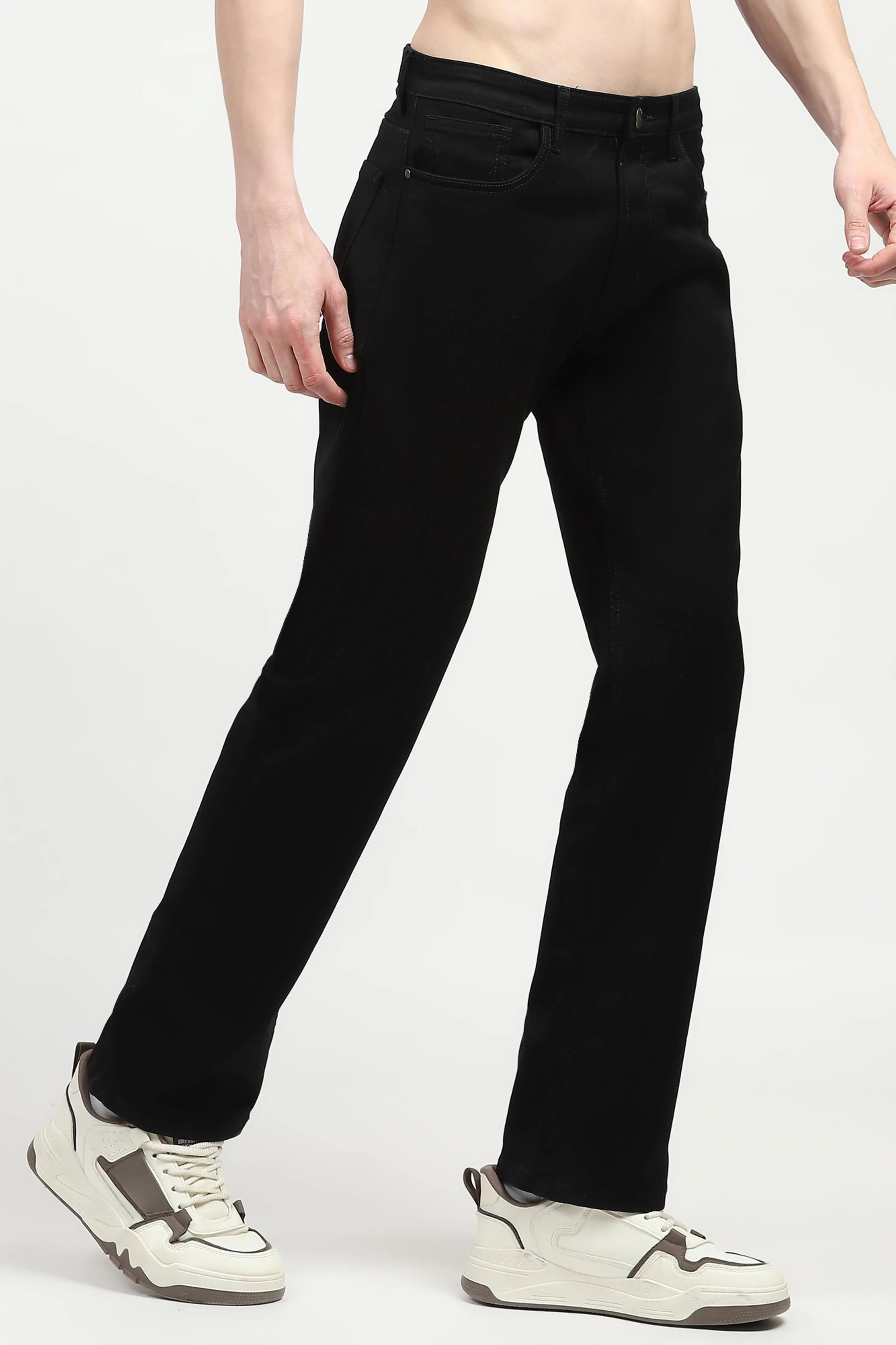 Jet Black Cotton Regular Fit Jeans - Global Republic