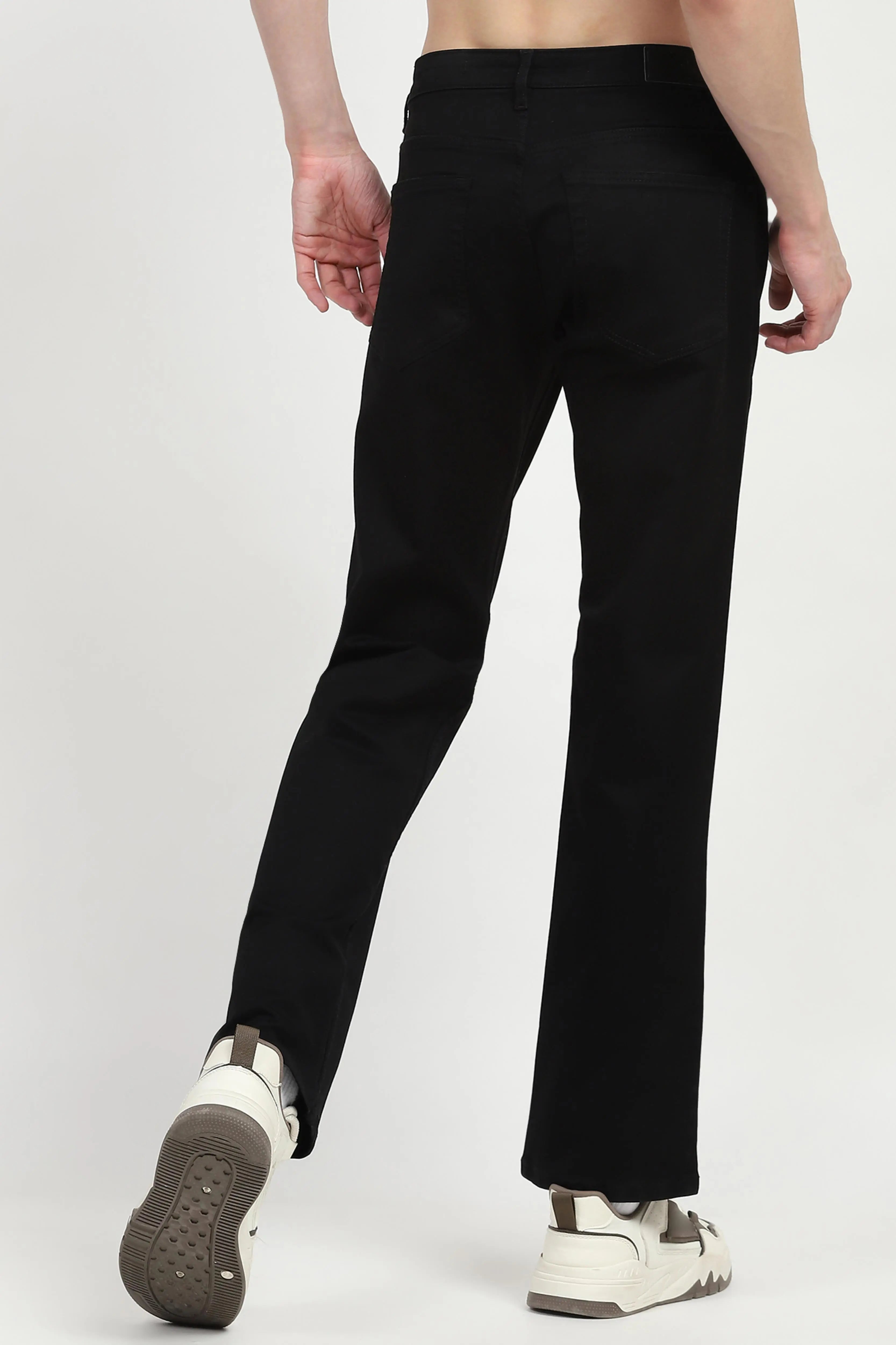 Jet Black Cotton Regular Fit Jeans - Global Republic