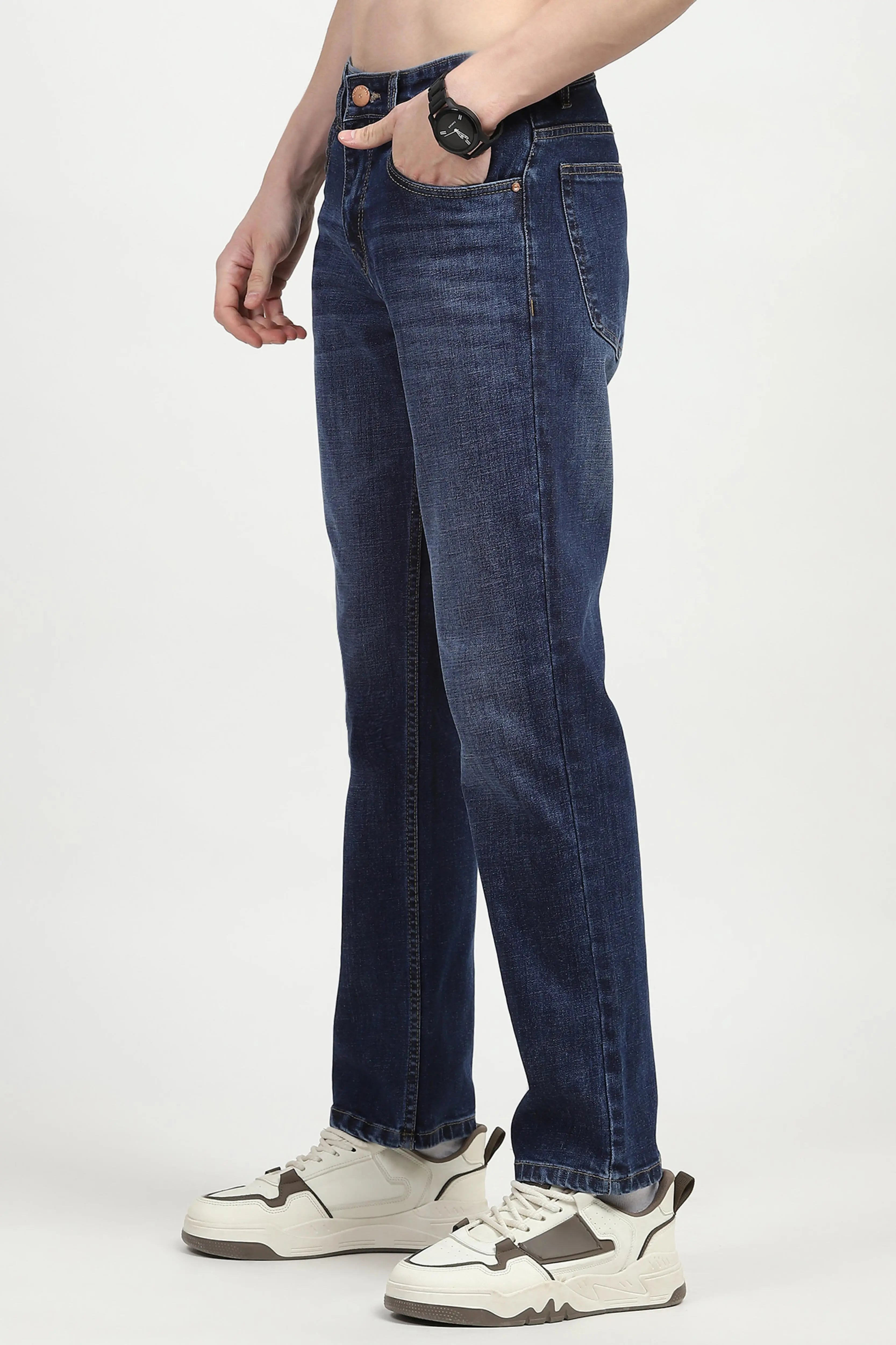 Blue Solid Regular Fit Jeans - Global Republic