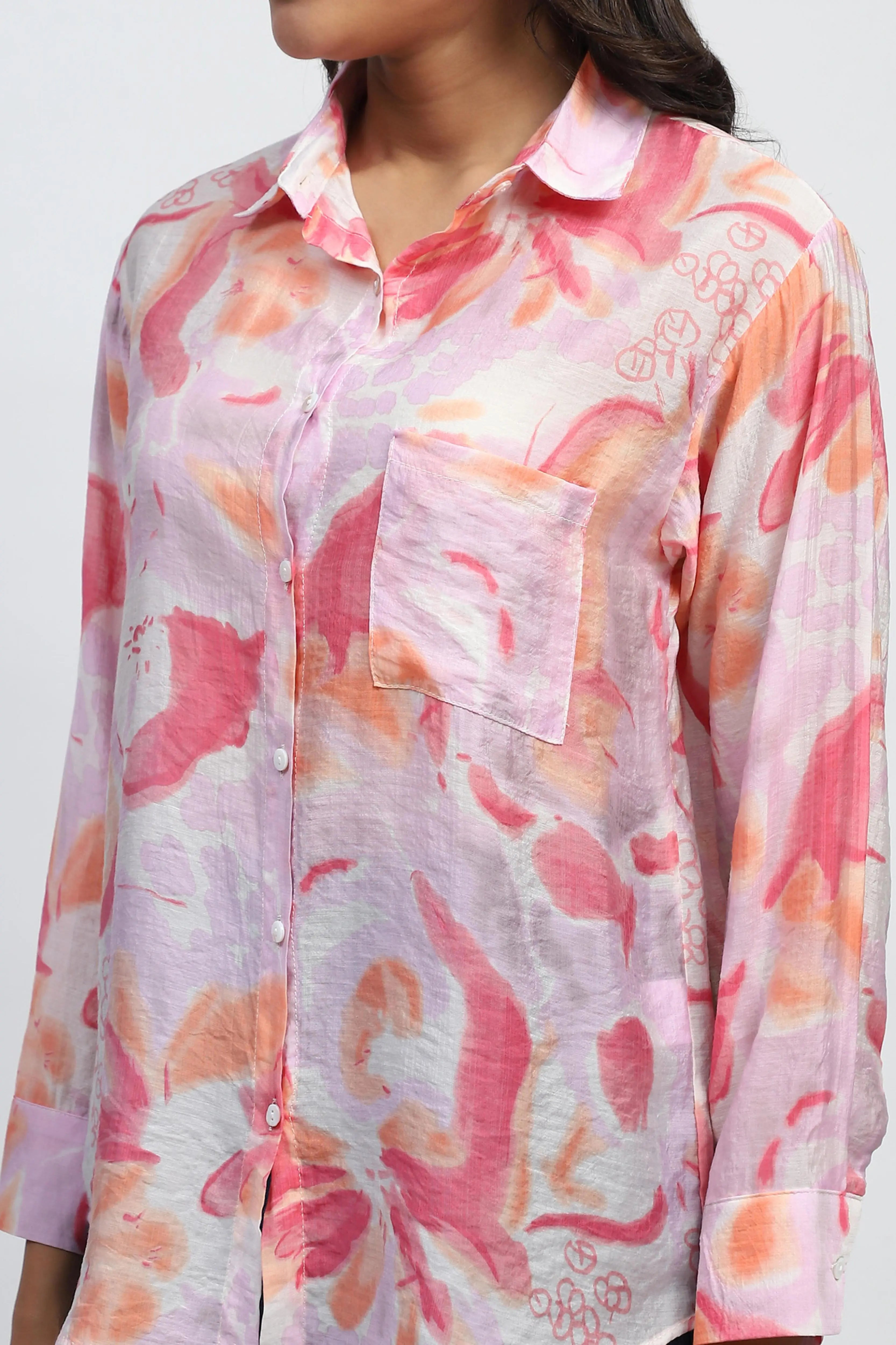 Pink Floral Rayon Blend Shirt - Global Republic
