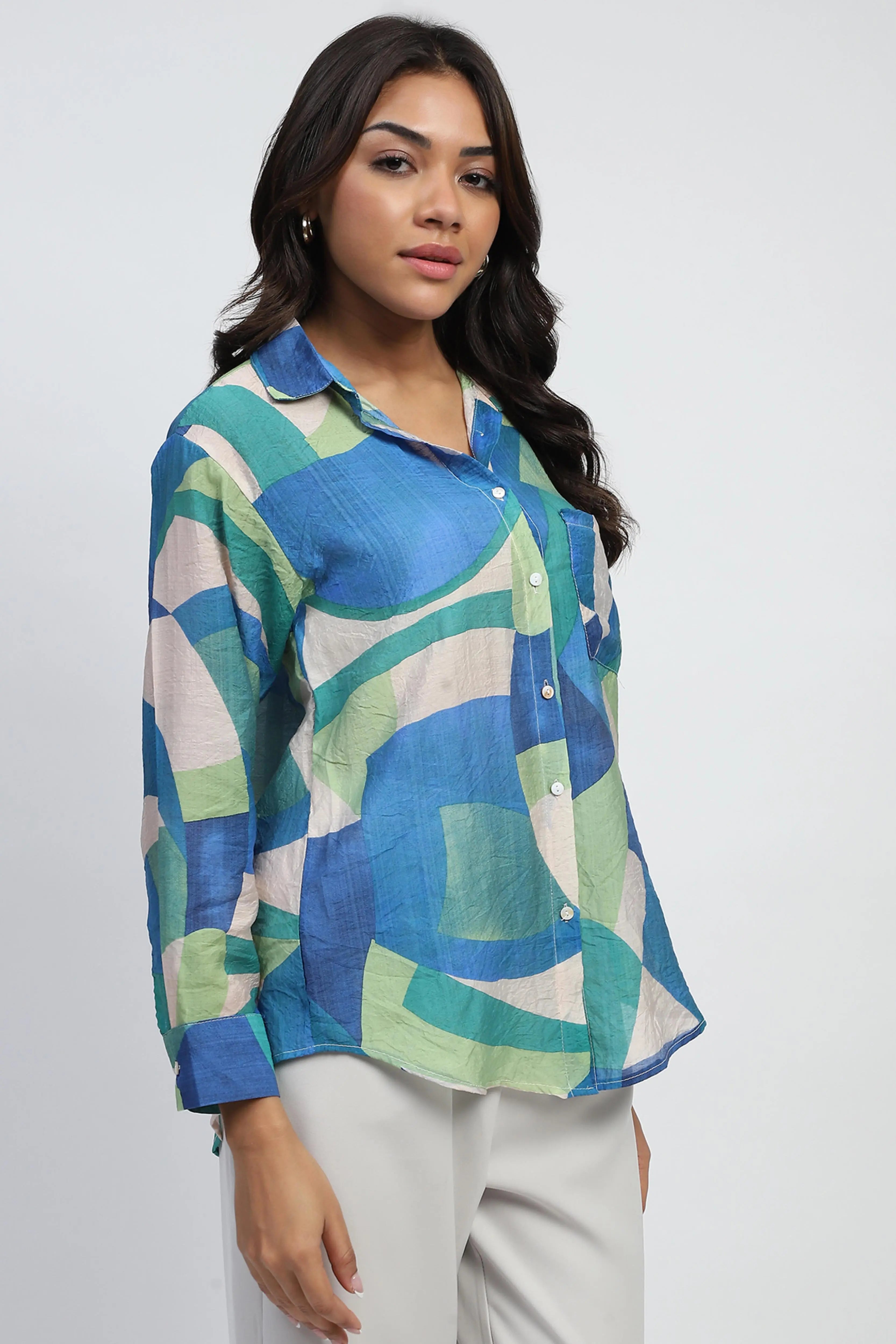 Blue Abstract Rayon Blend Shirt - Global Republic