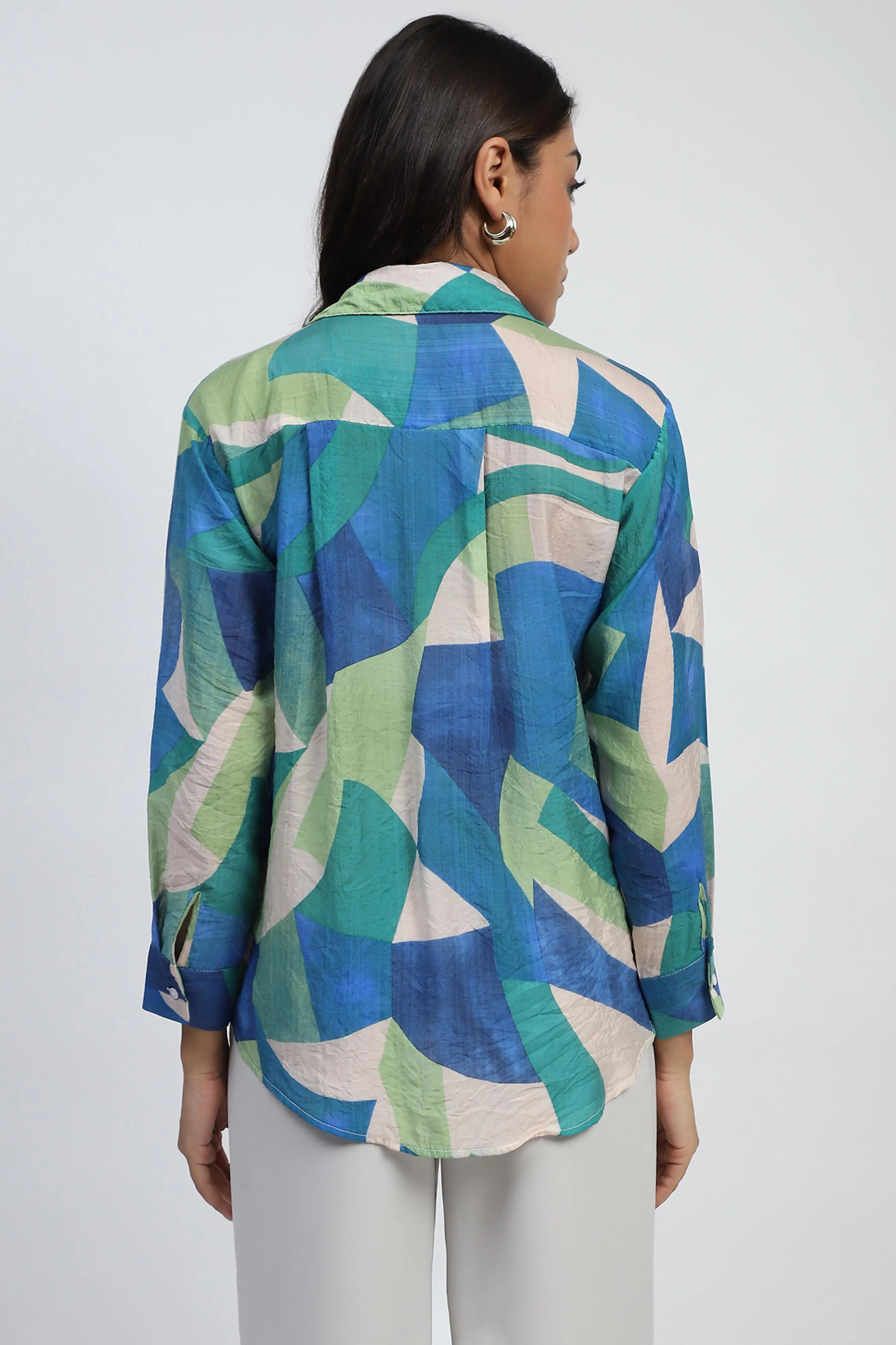 Blue Abstract Rayon Blend Shirt - Global Republic