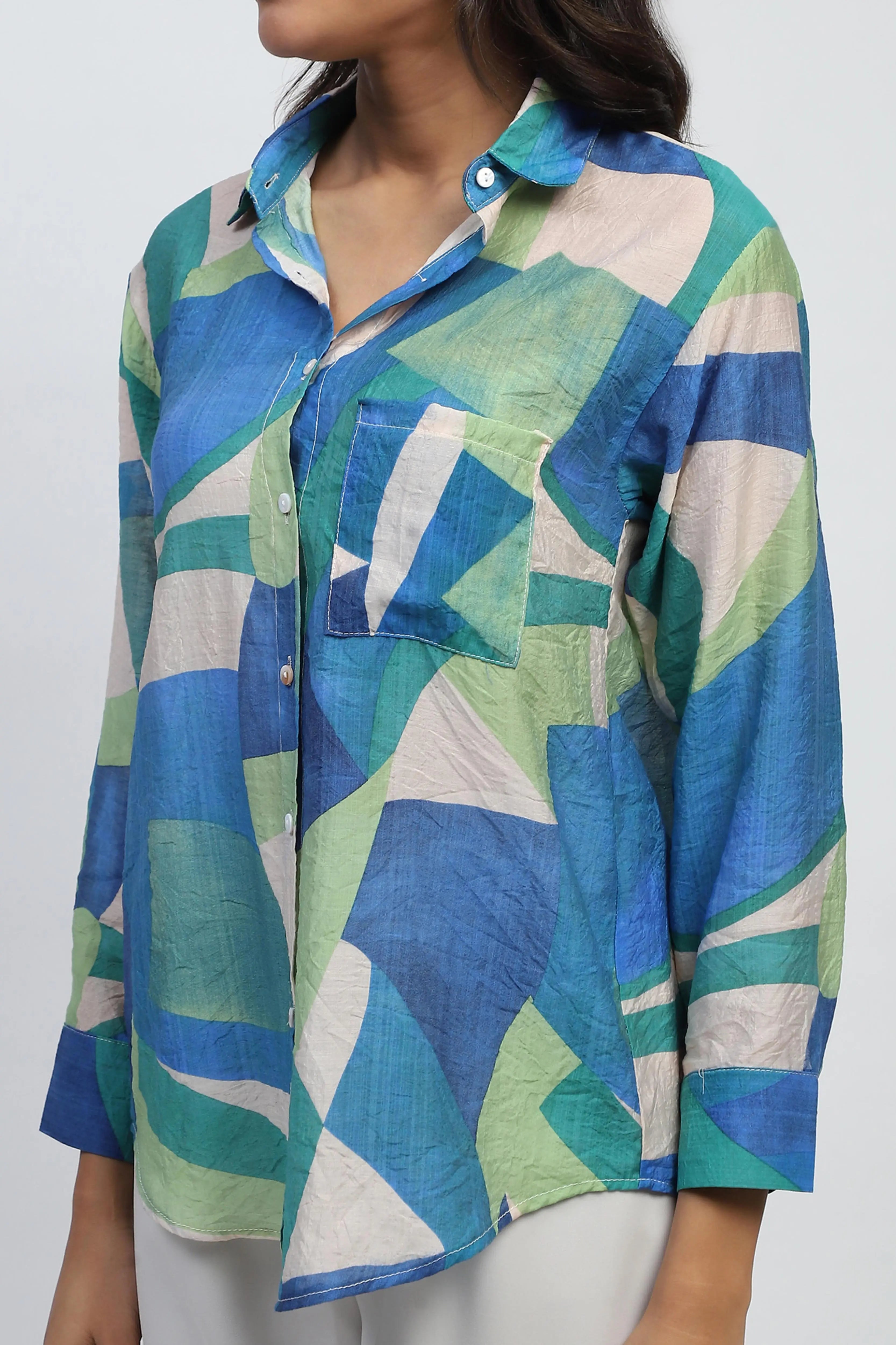 Blue Abstract Rayon Blend Shirt - Global Republic