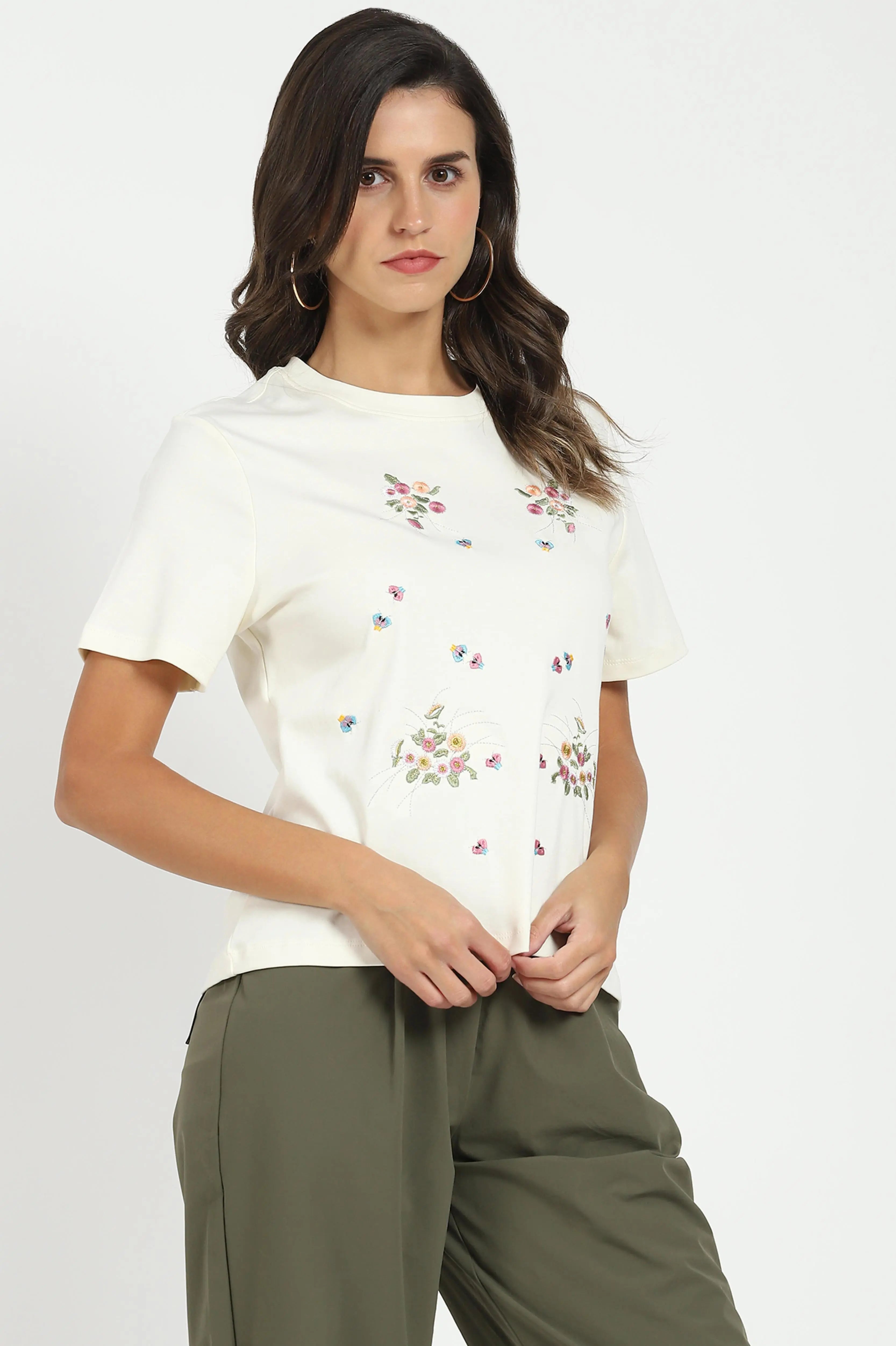 Cream Floral Embroidered Top - Global Republic
