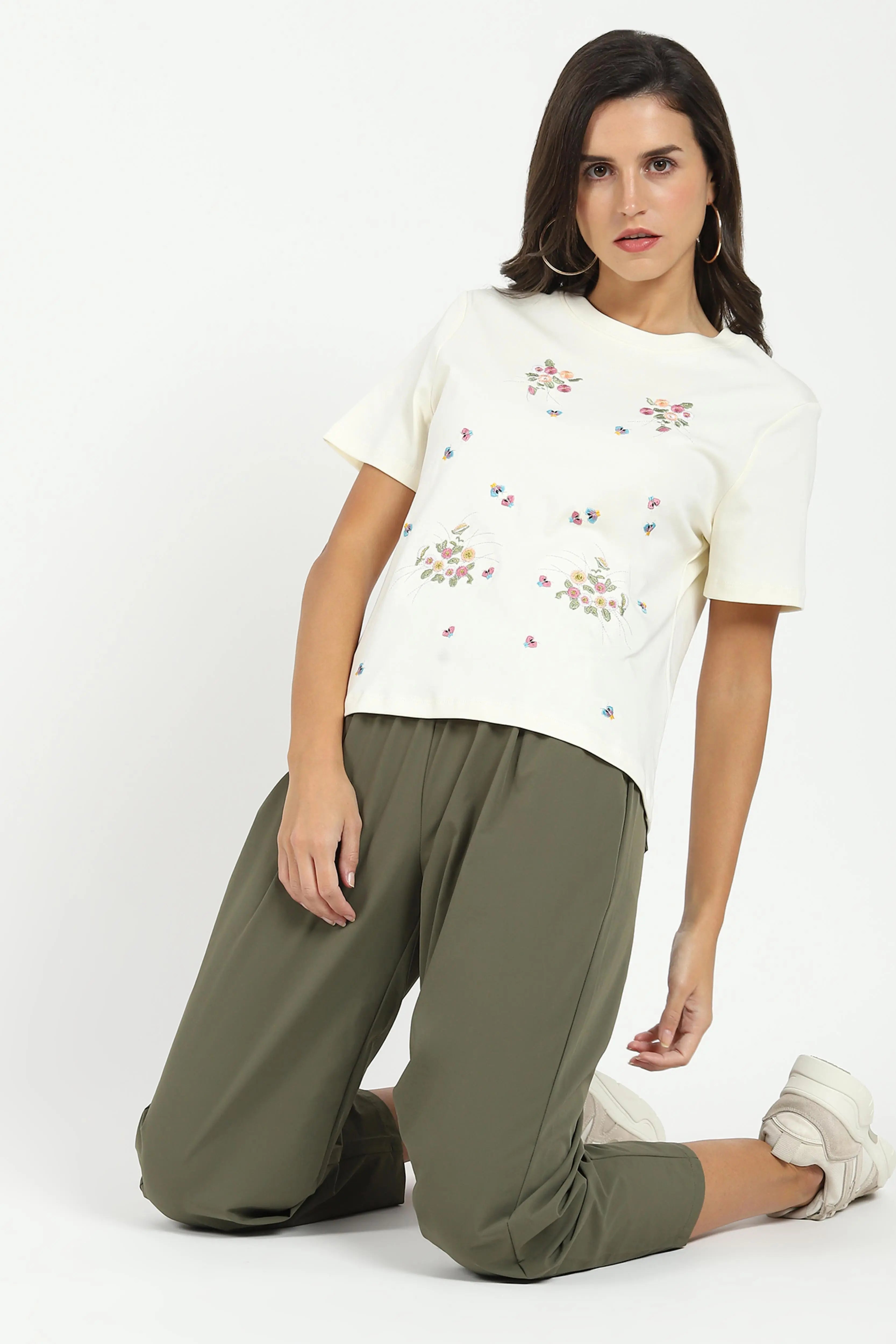 Cream Floral Embroidered Top - Global Republic