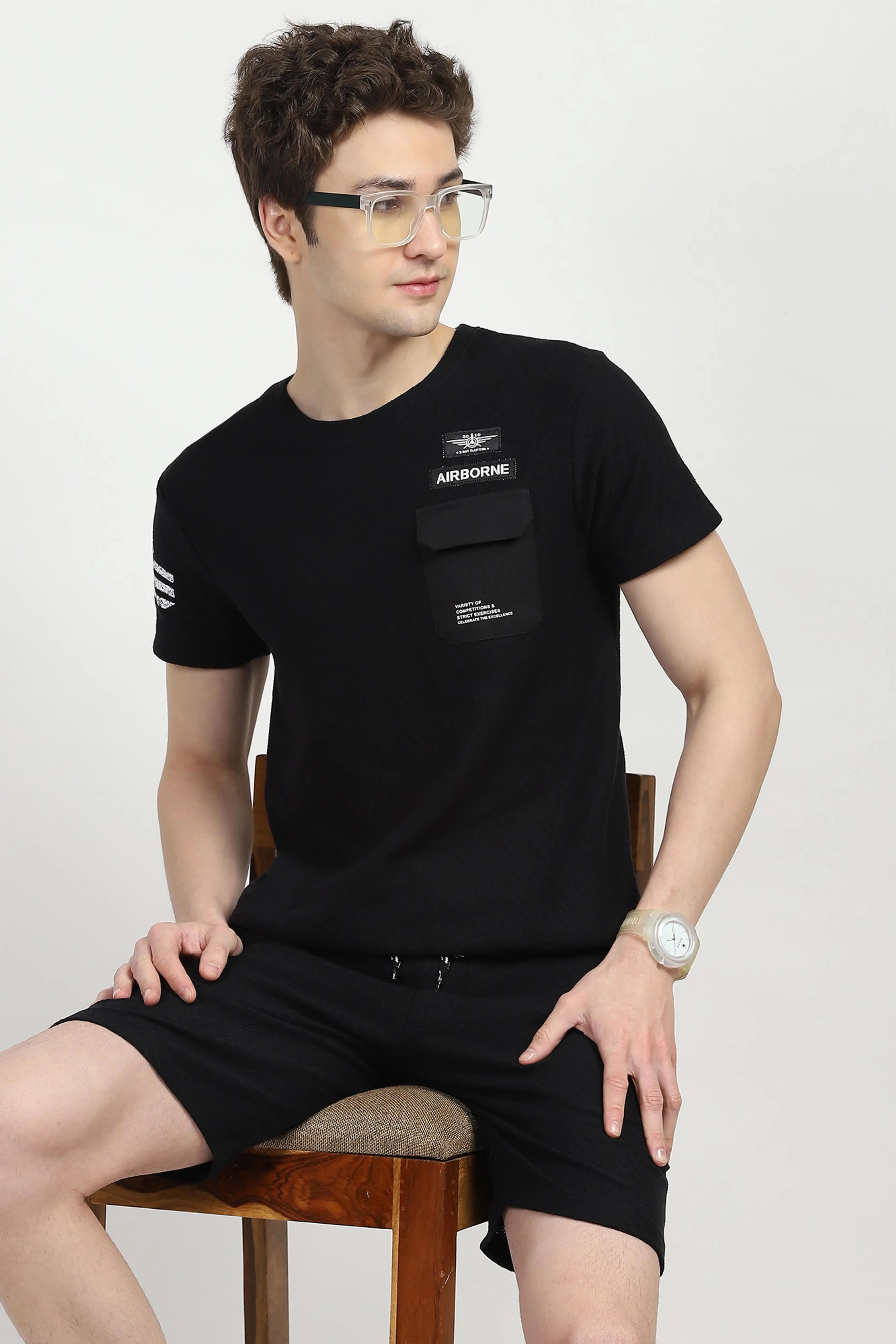 Black Cotton Textured Co-ord Set - Global Republic