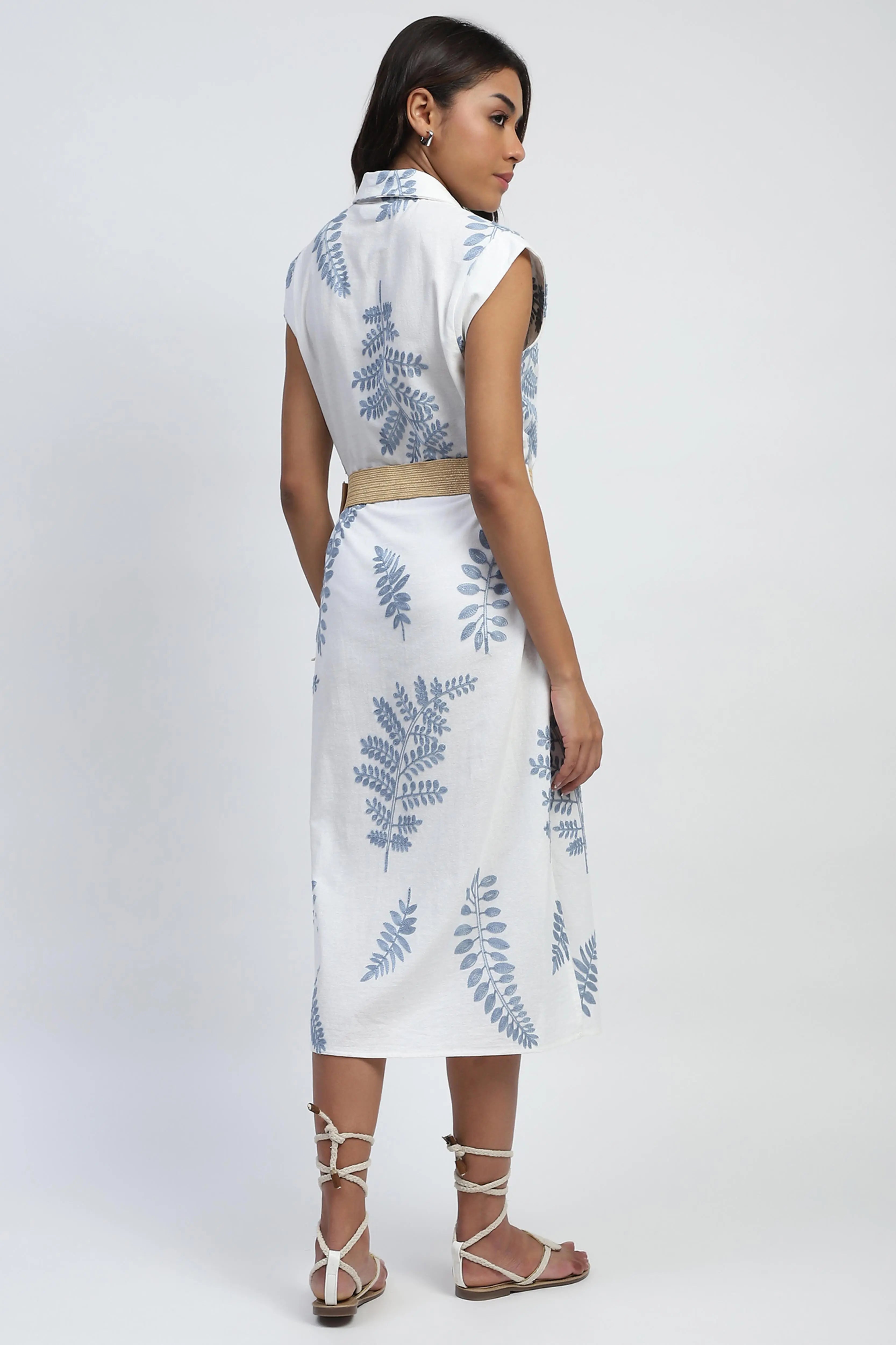 White Embroidered Cotton Midi Dress - Global Republic
