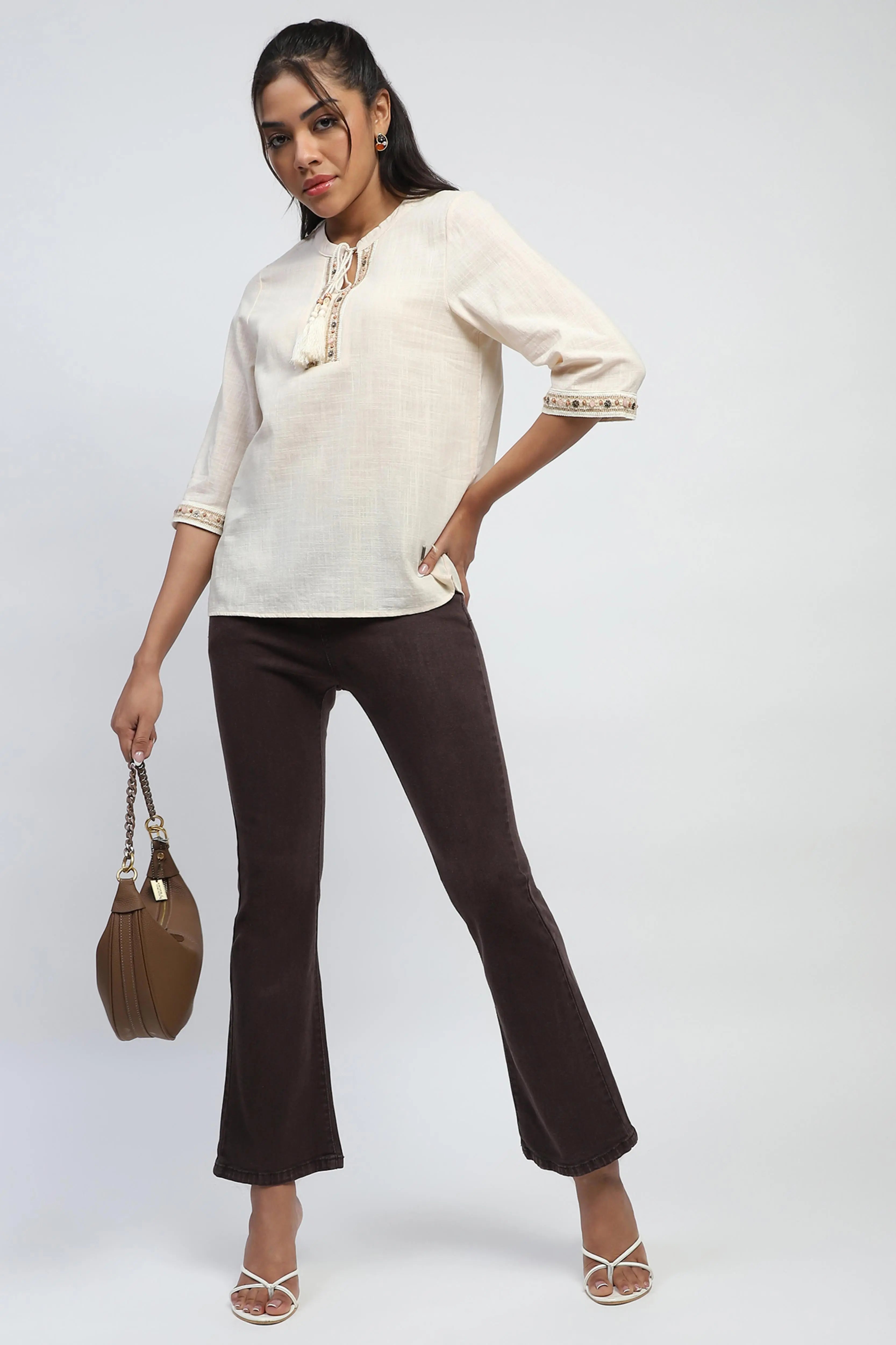 Cream Cotton Embroidered Top - Global Republic