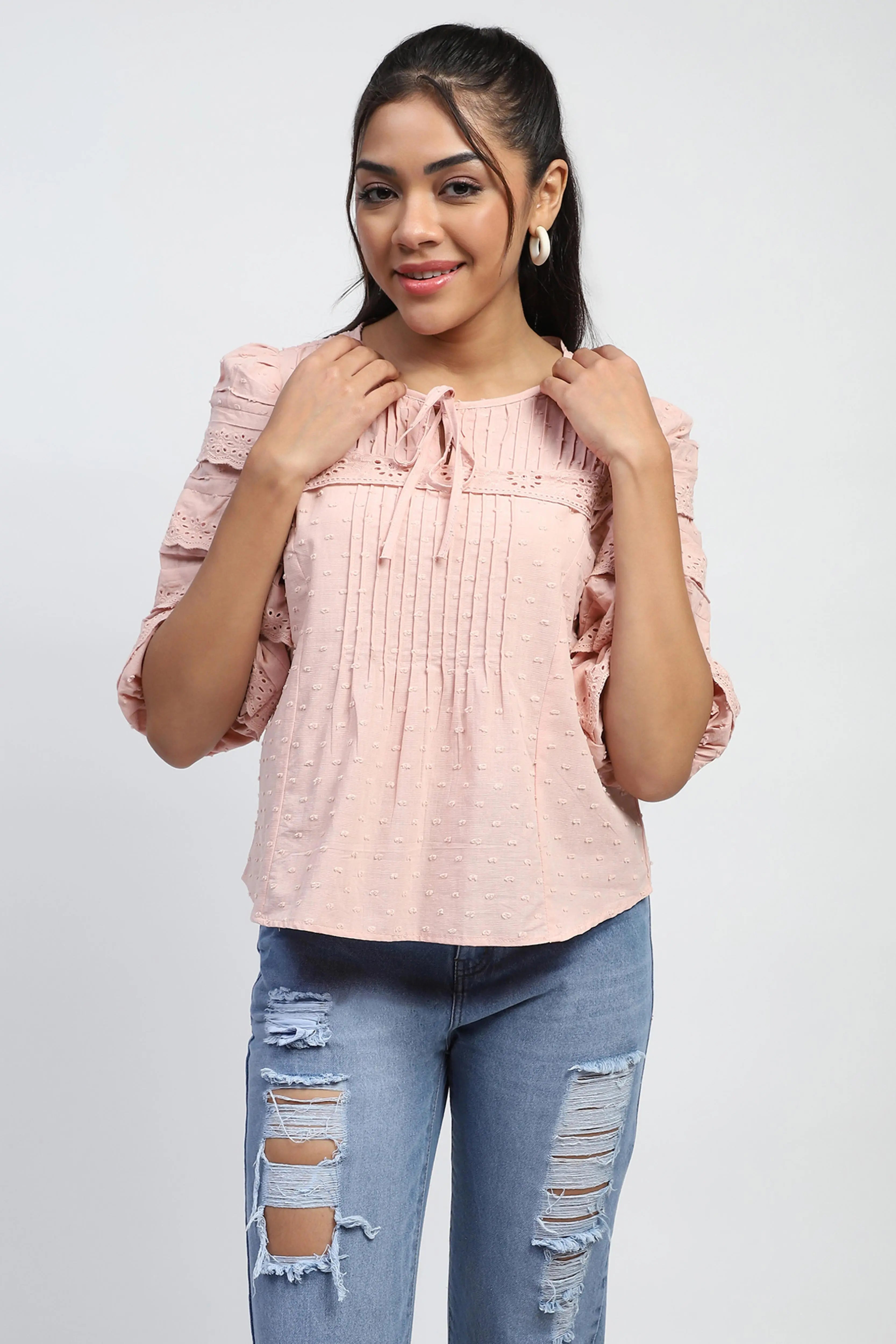 Dusty Pink Cotton Dobby Top - Global Republic