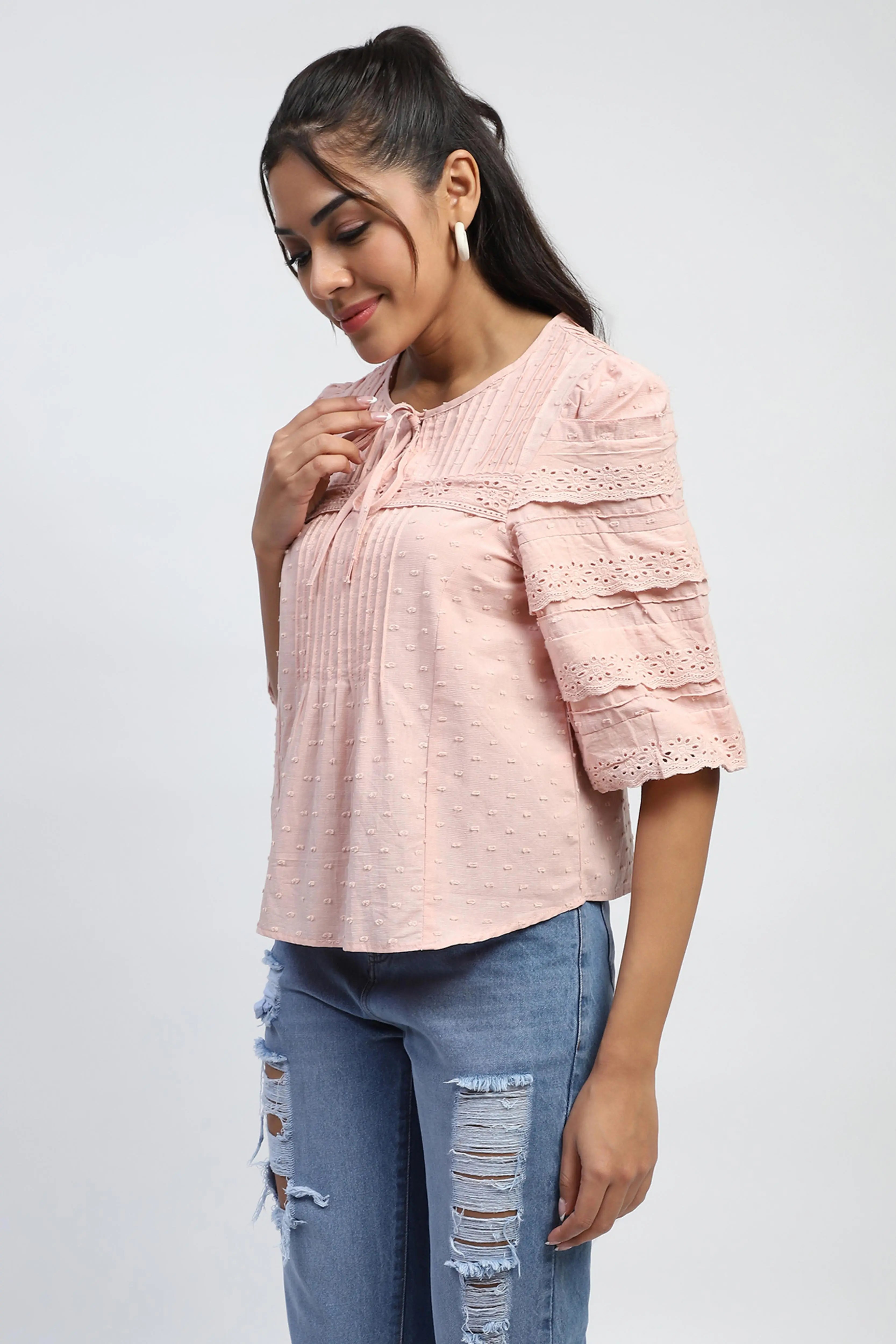 Dusty Pink Cotton Dobby Top - Global Republic