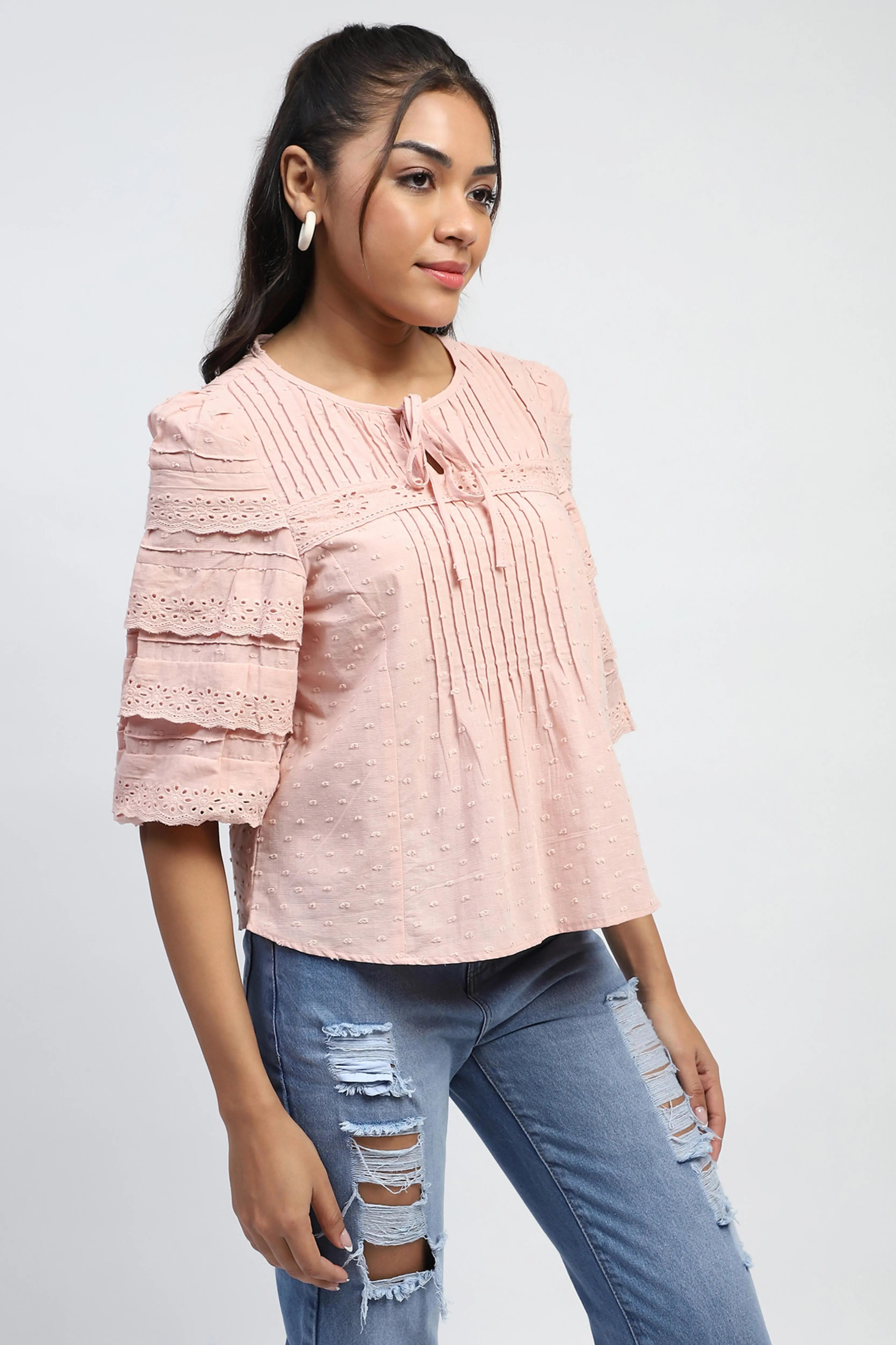 Dusty Pink Cotton Dobby Top - Global Republic