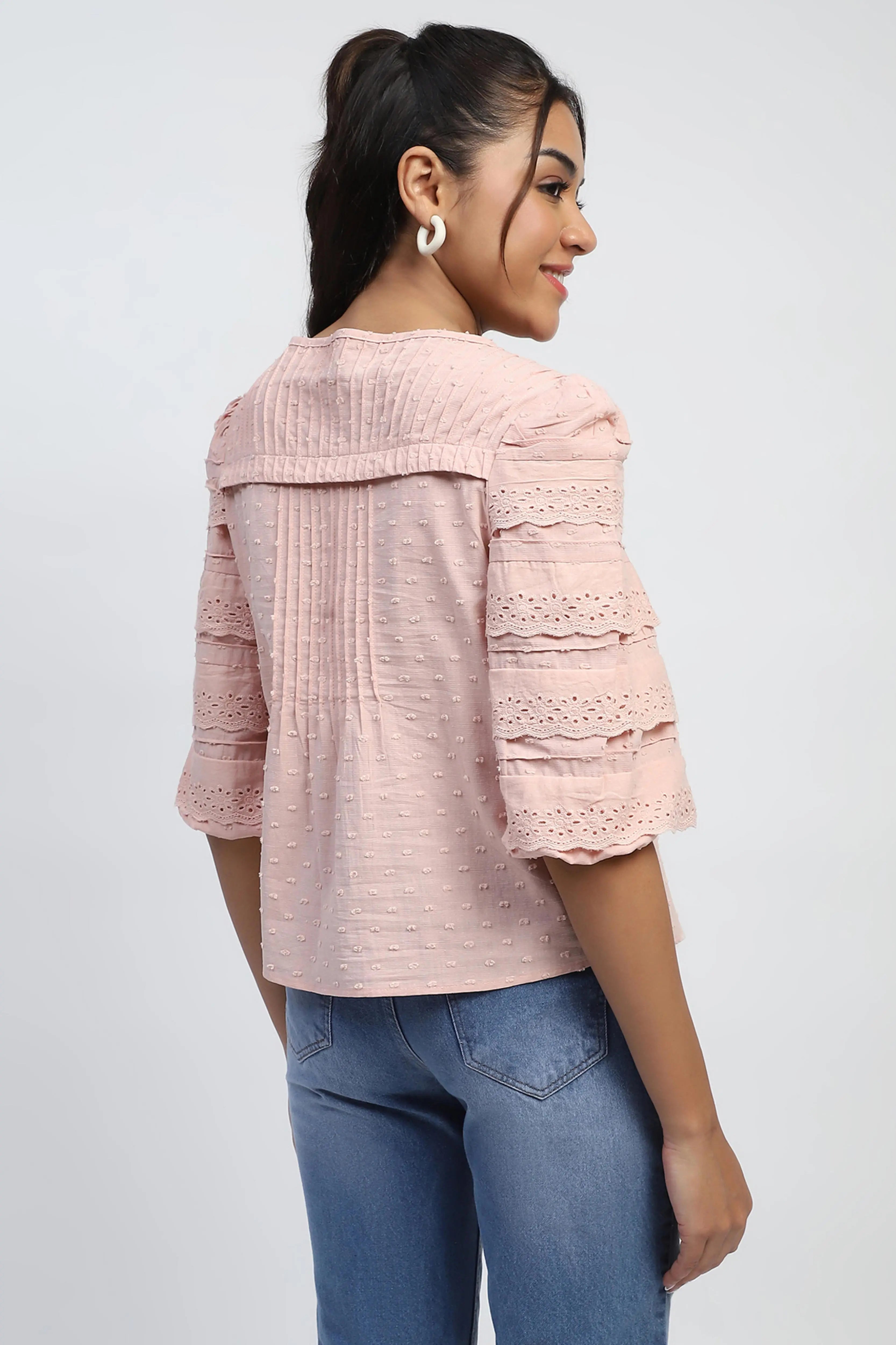 Dusty Pink Cotton Dobby Top - Global Republic
