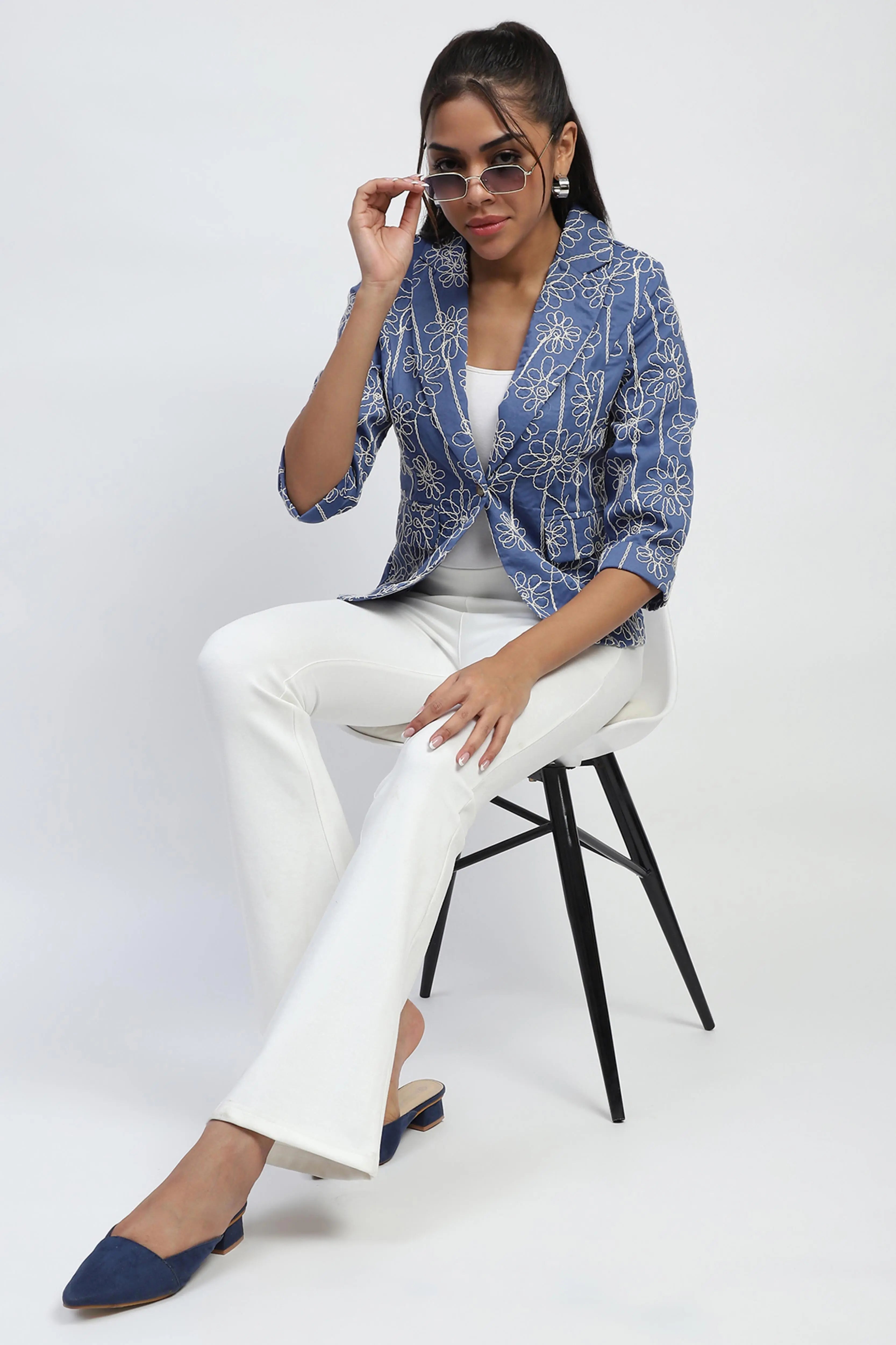 Blue Embroidered Cotton Coat - Global Republic