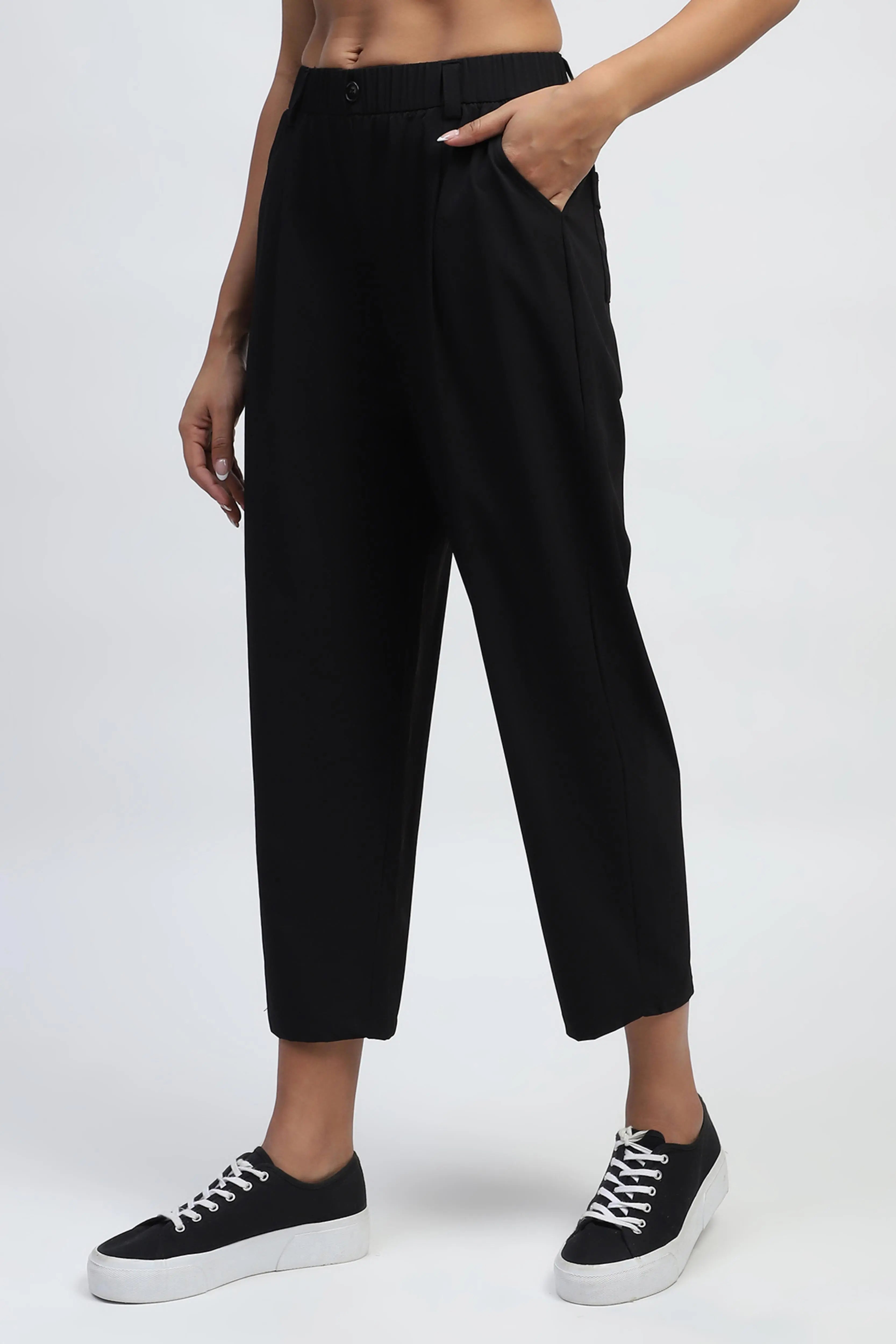 Black Solid Nylon Relaxed Fit Lower - Global Republic