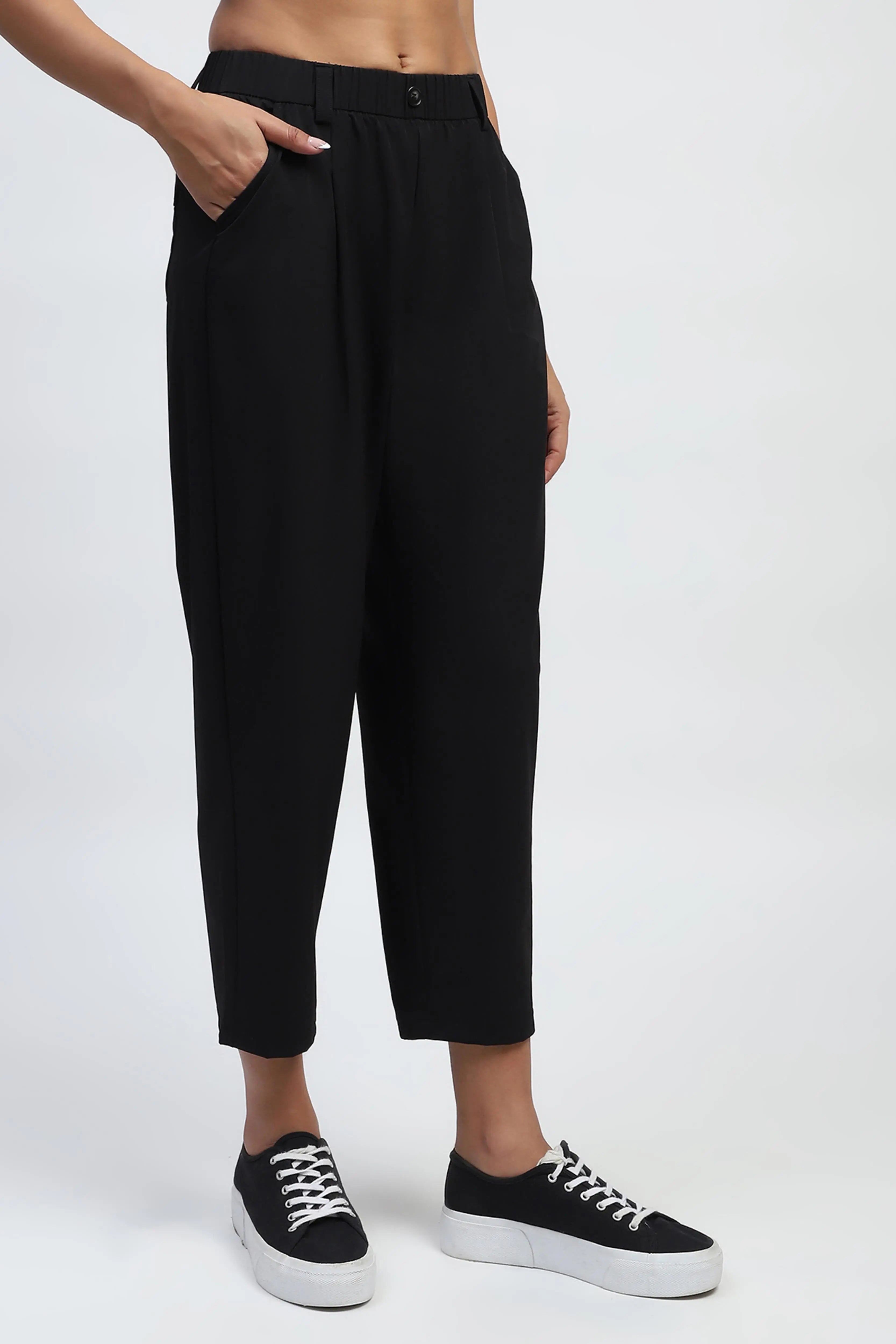 Black Solid Nylon Relaxed Fit Lower - Global Republic