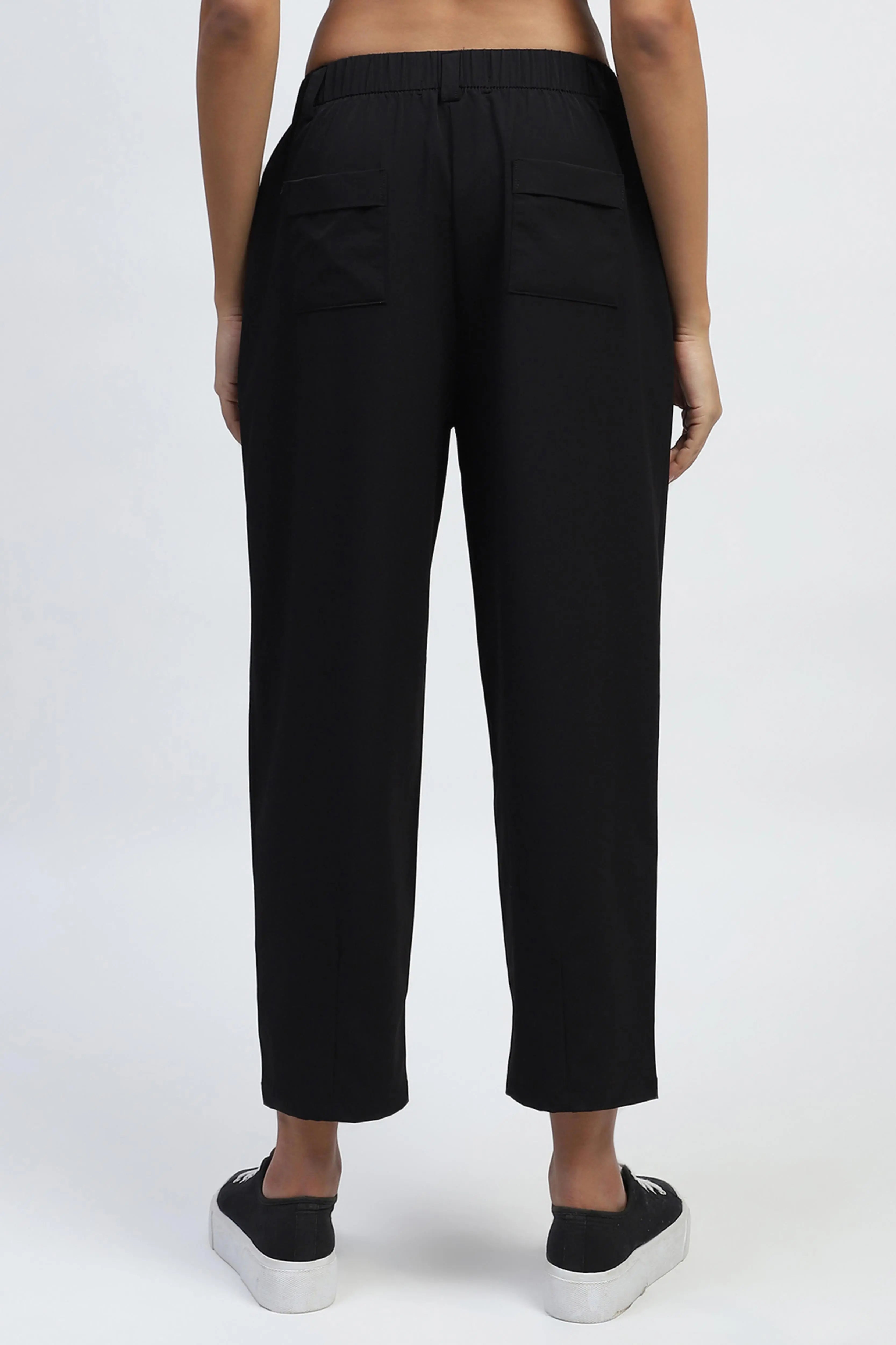 Black Solid Nylon Relaxed Fit Lower - Global Republic