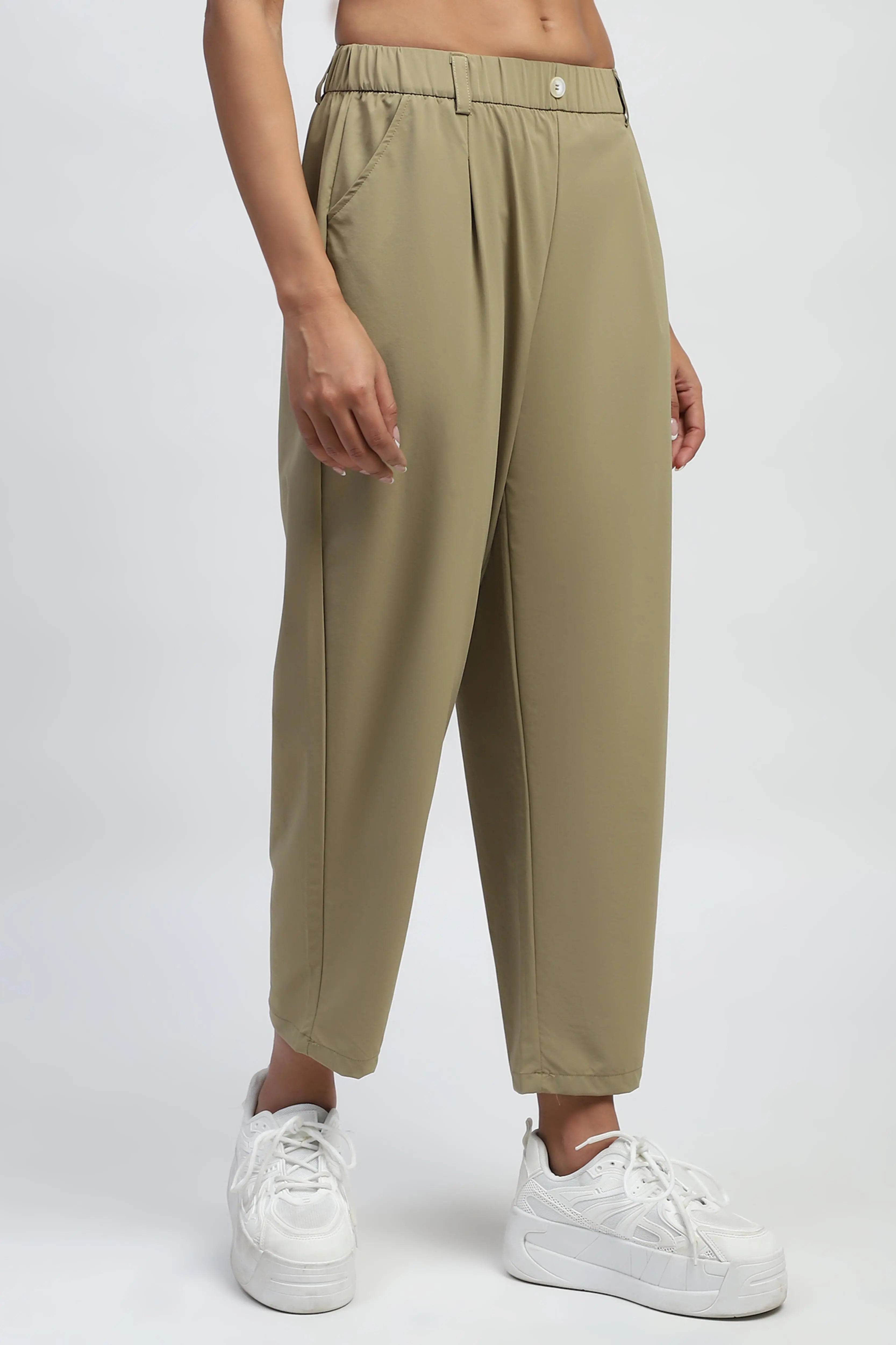 Khaki Solid Nylon Relaxed Fit Lower - Global Republic