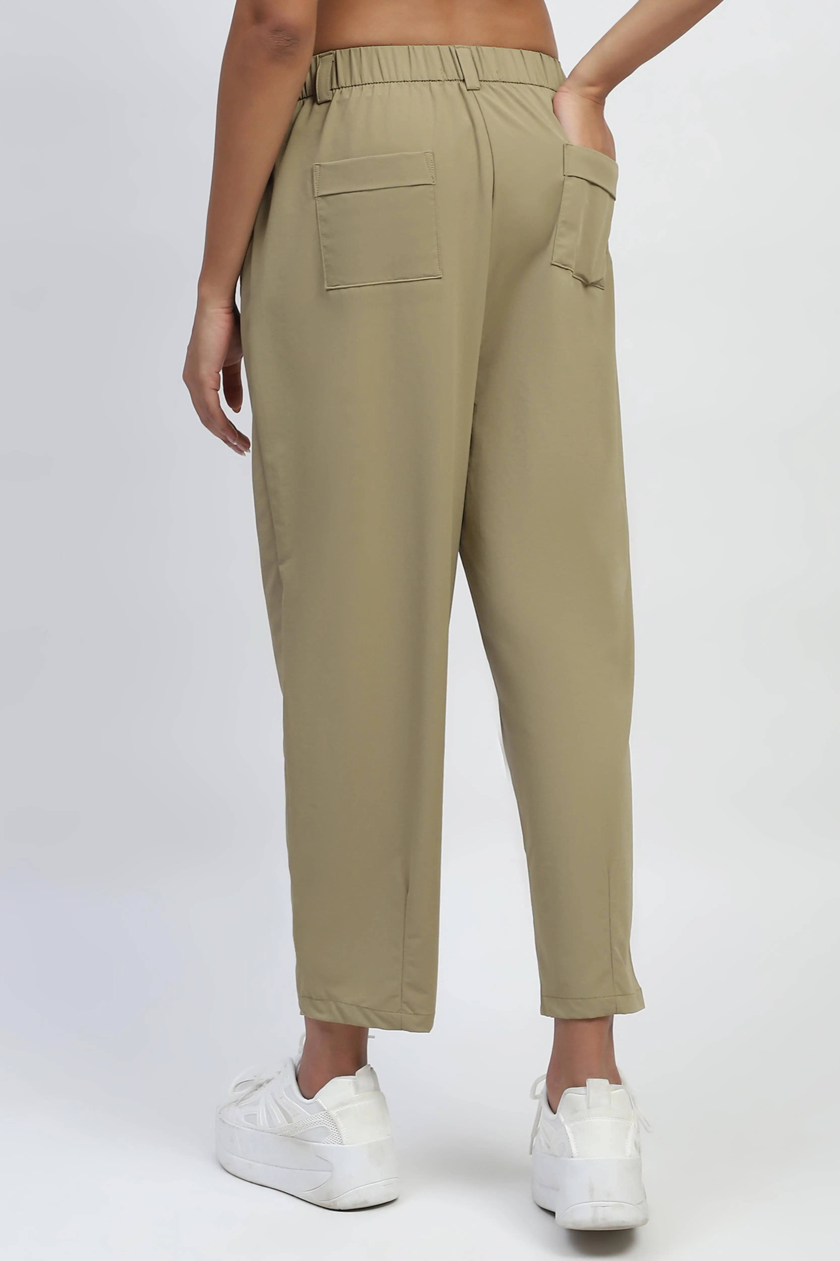 Khaki Solid Nylon Relaxed Fit Lower - Global Republic