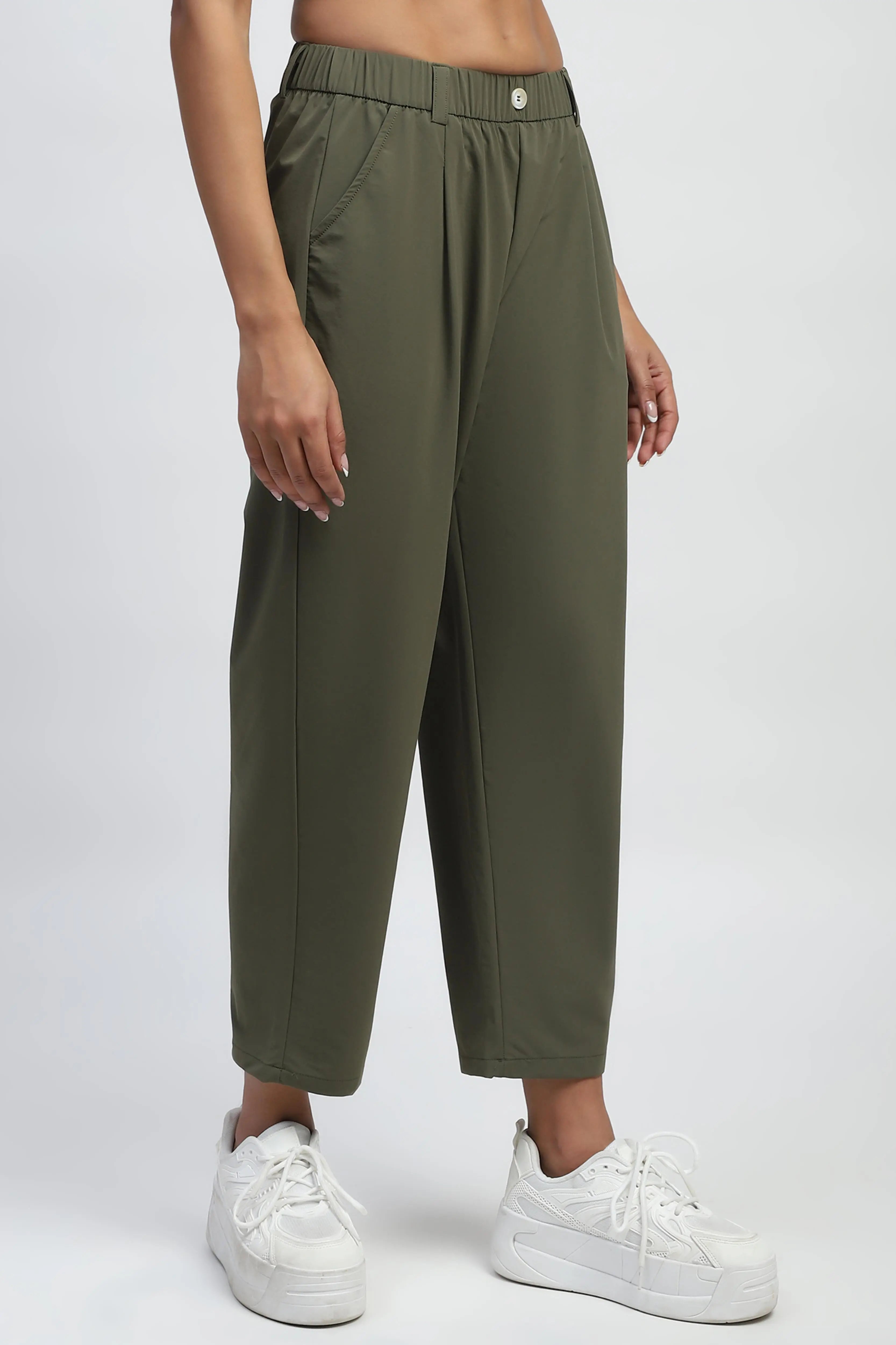 Dark Olive Solid Nylon Relaxed Fit Lower - Global Republic