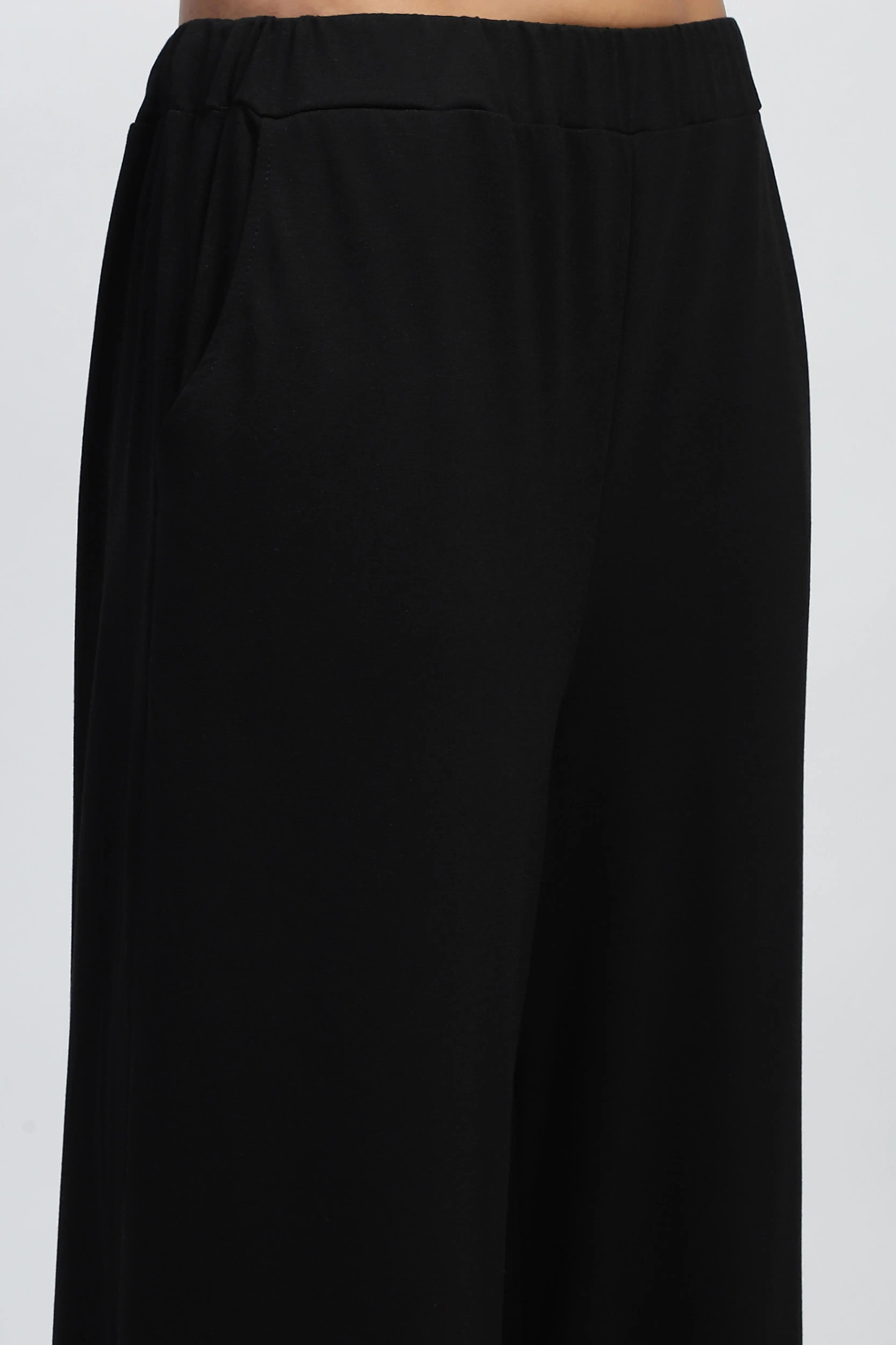 Black Embroidered Rayon Loungewear - Global Republic