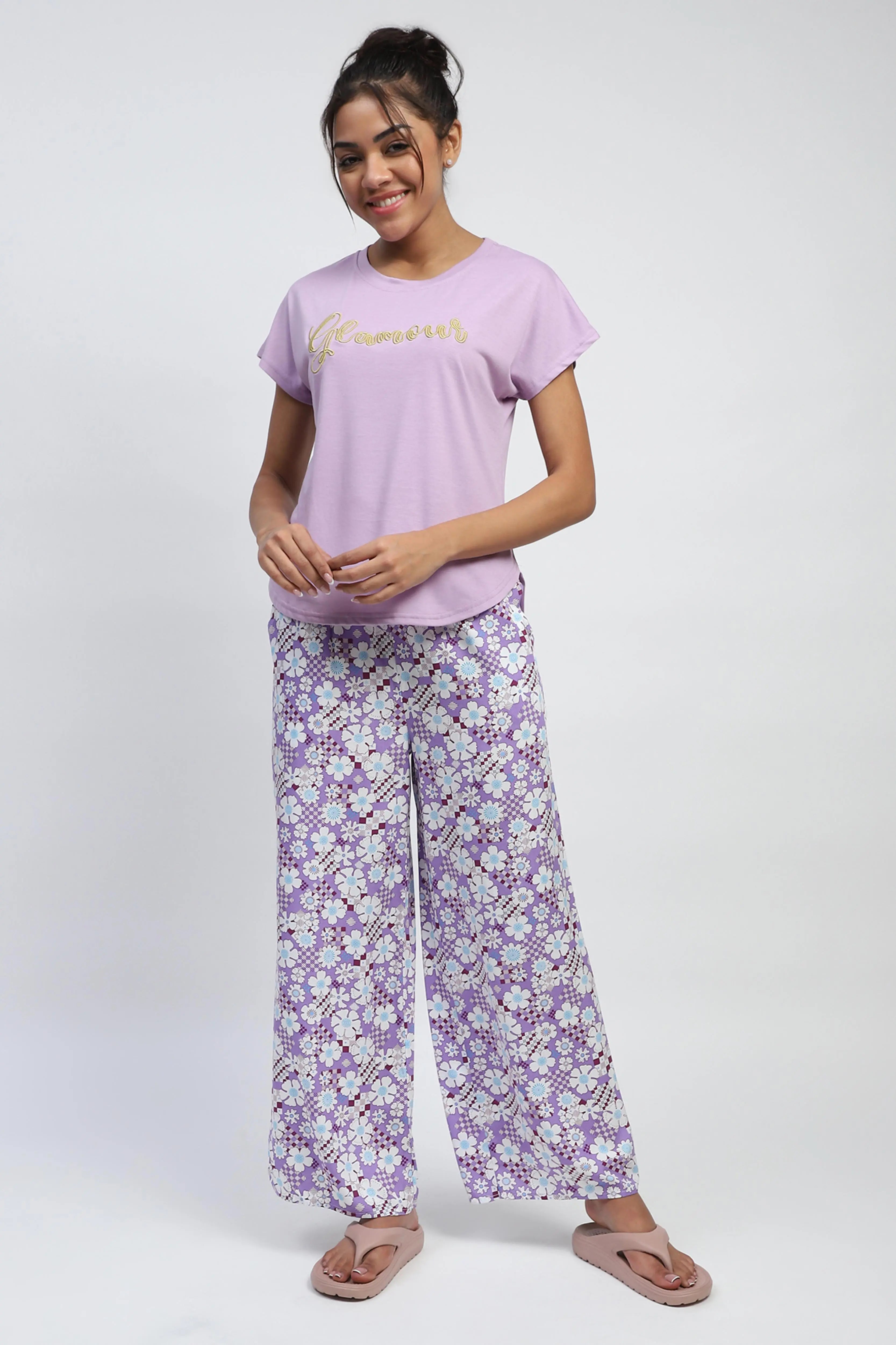 Lilac Printed Rayon Loungewear - Global Republic