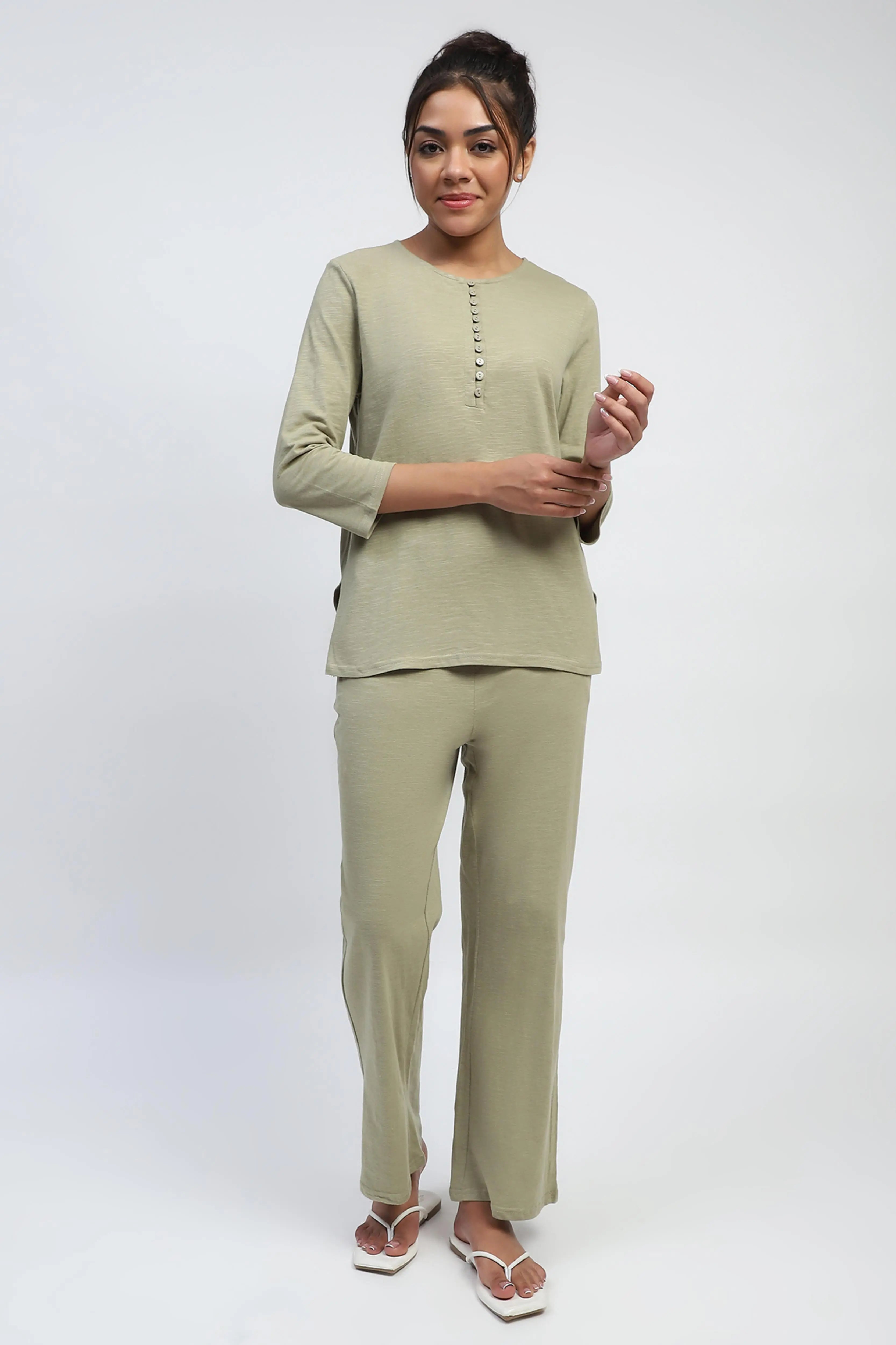 Green Solid cotton Lounge Wear - Global Republic