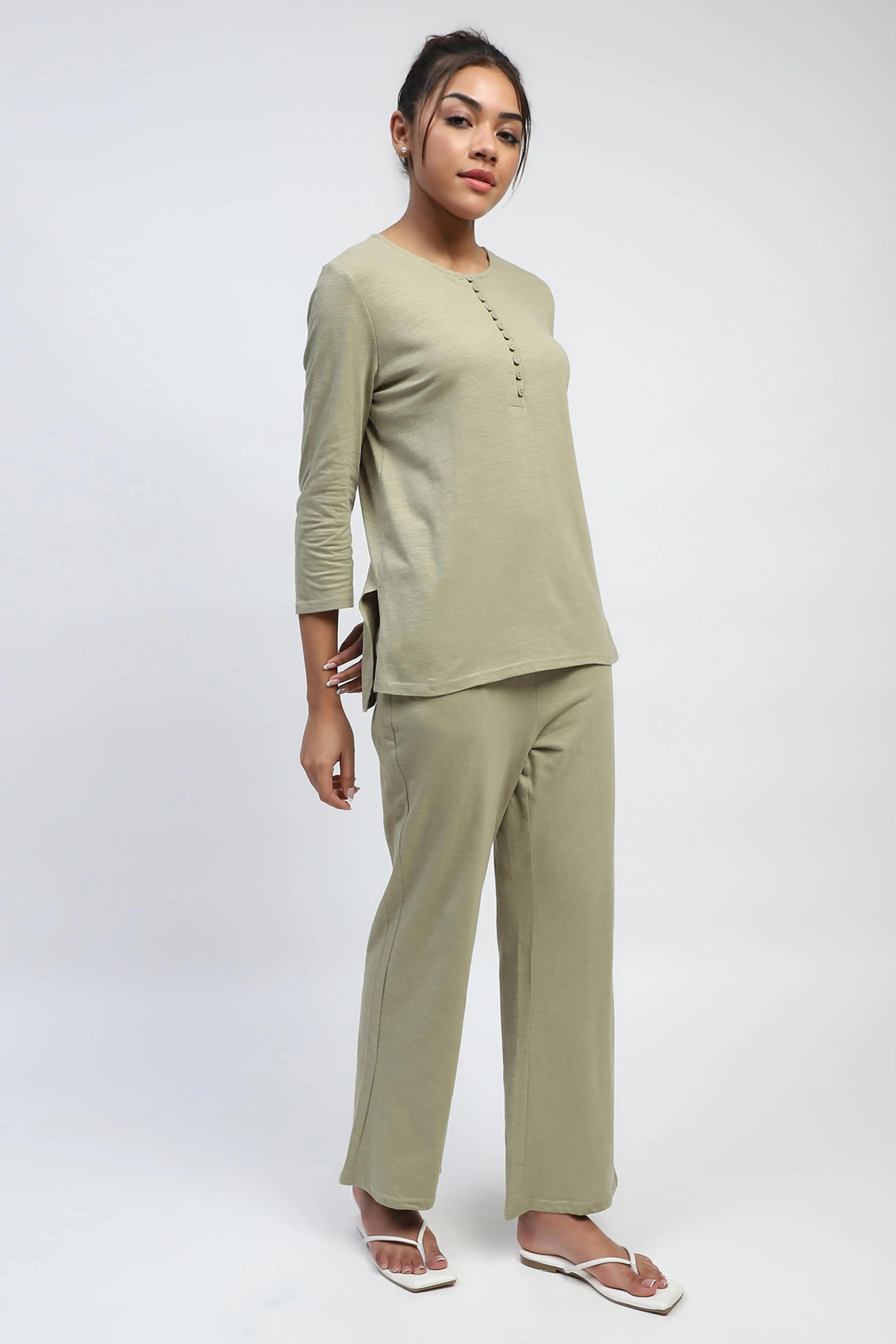 Green Solid cotton Lounge Wear - Global Republic