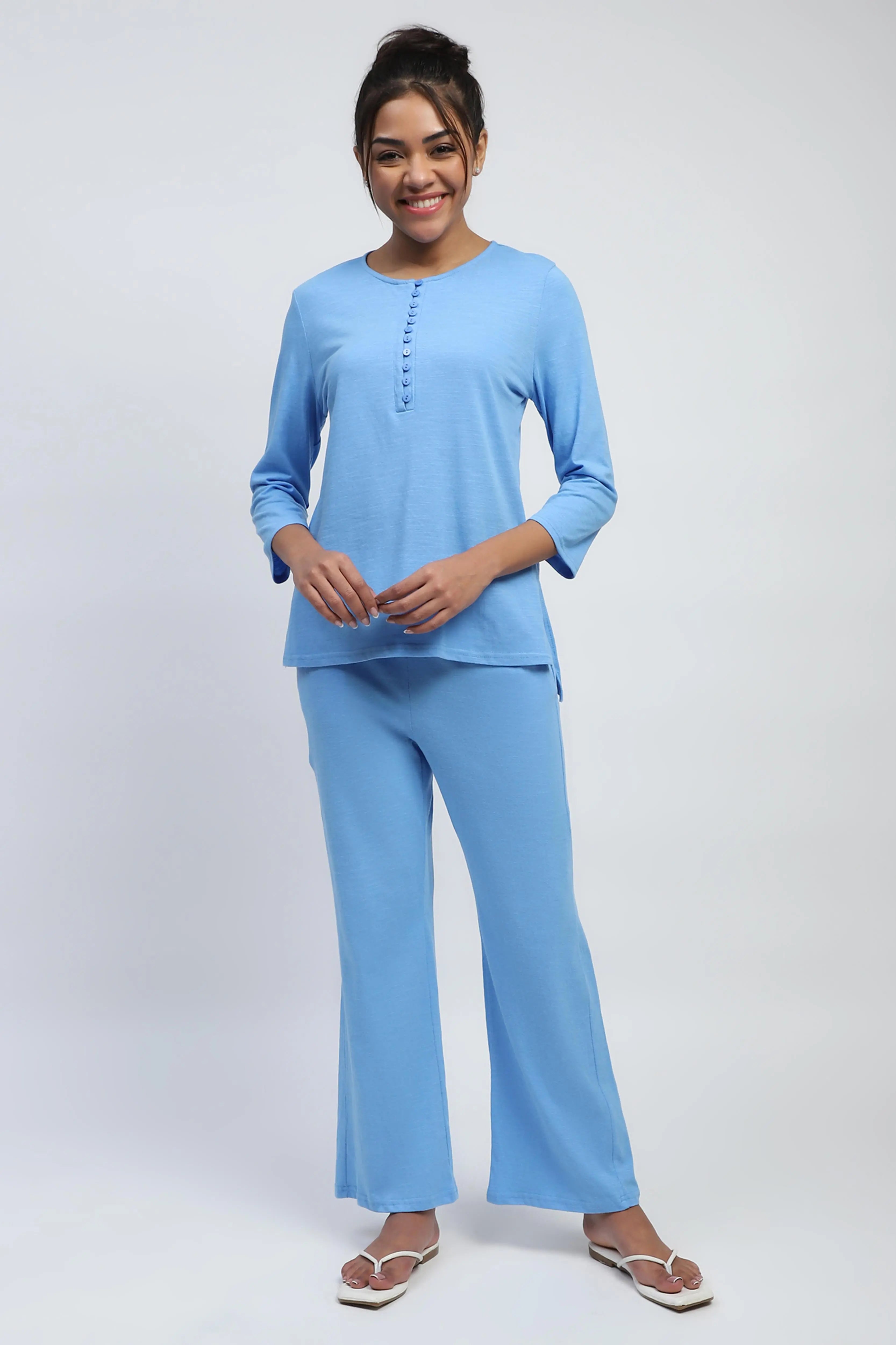 Blue Solid cotton Lounge Wear - Global Republic