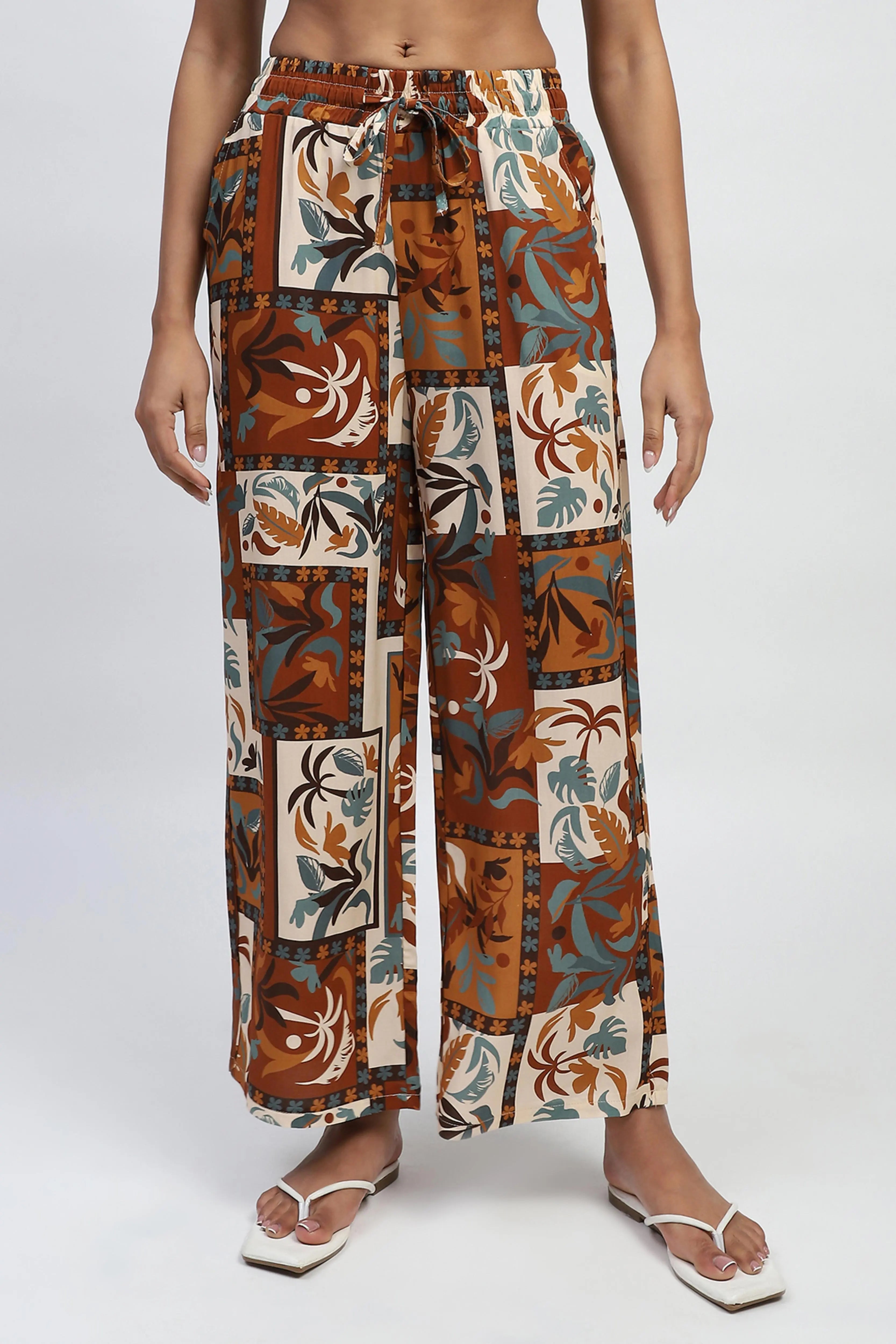 Brown Digital Print Rayon Loose Fit Lower - Global Republic